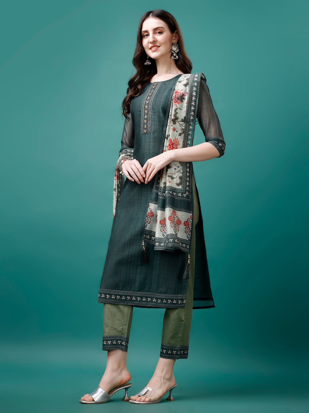 Hand Embroidered kurta with pant & dupatta