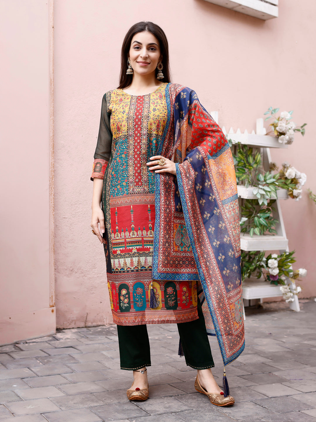 Printed Chanderi Kurta with pant & dupatta