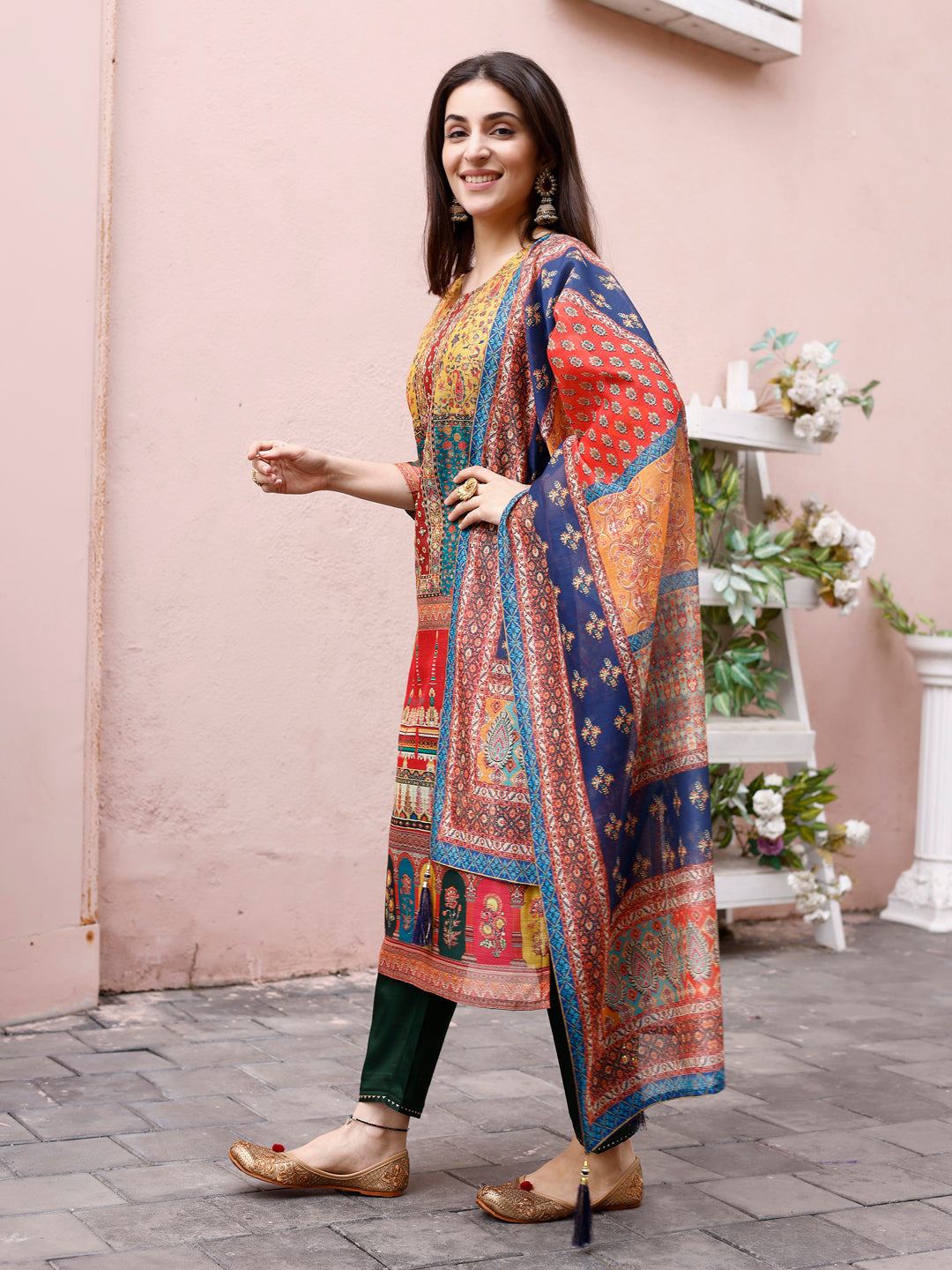 Printed Chanderi Kurta with pant & dupatta