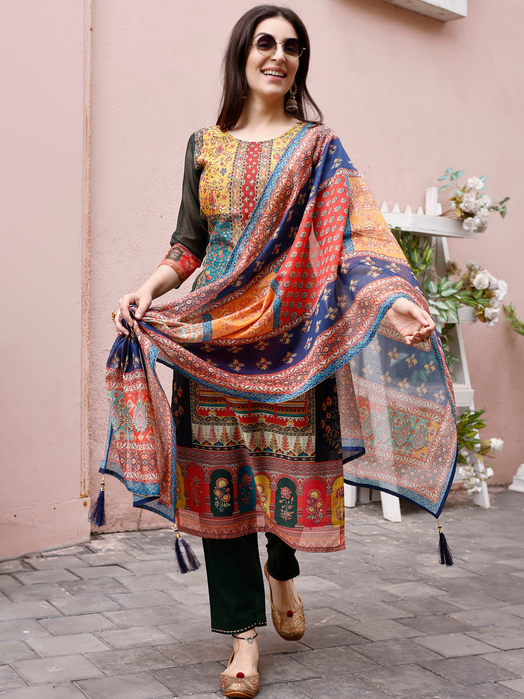 Printed Chanderi Kurta with pant & dupatta