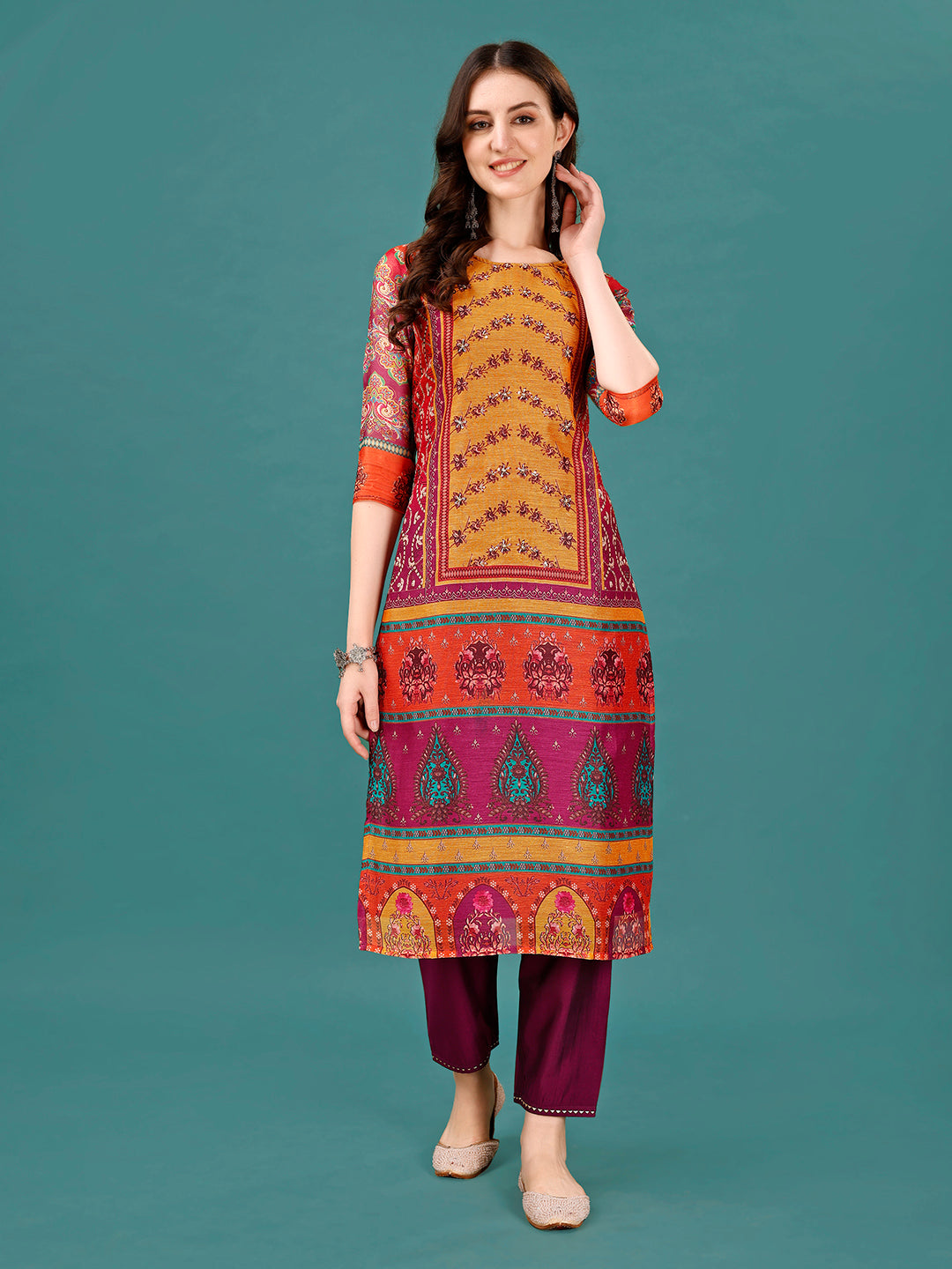 Printed & Hand Embroidered Kurta with pant & dupatta