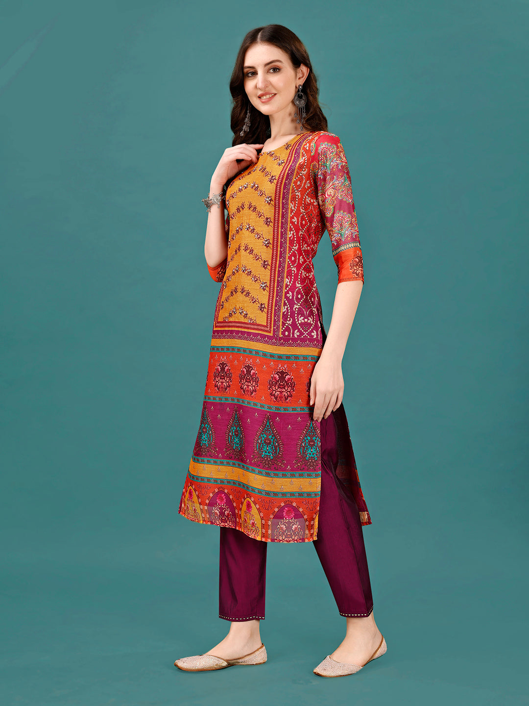 Printed & Hand Embroidered Kurta with pant & dupatta