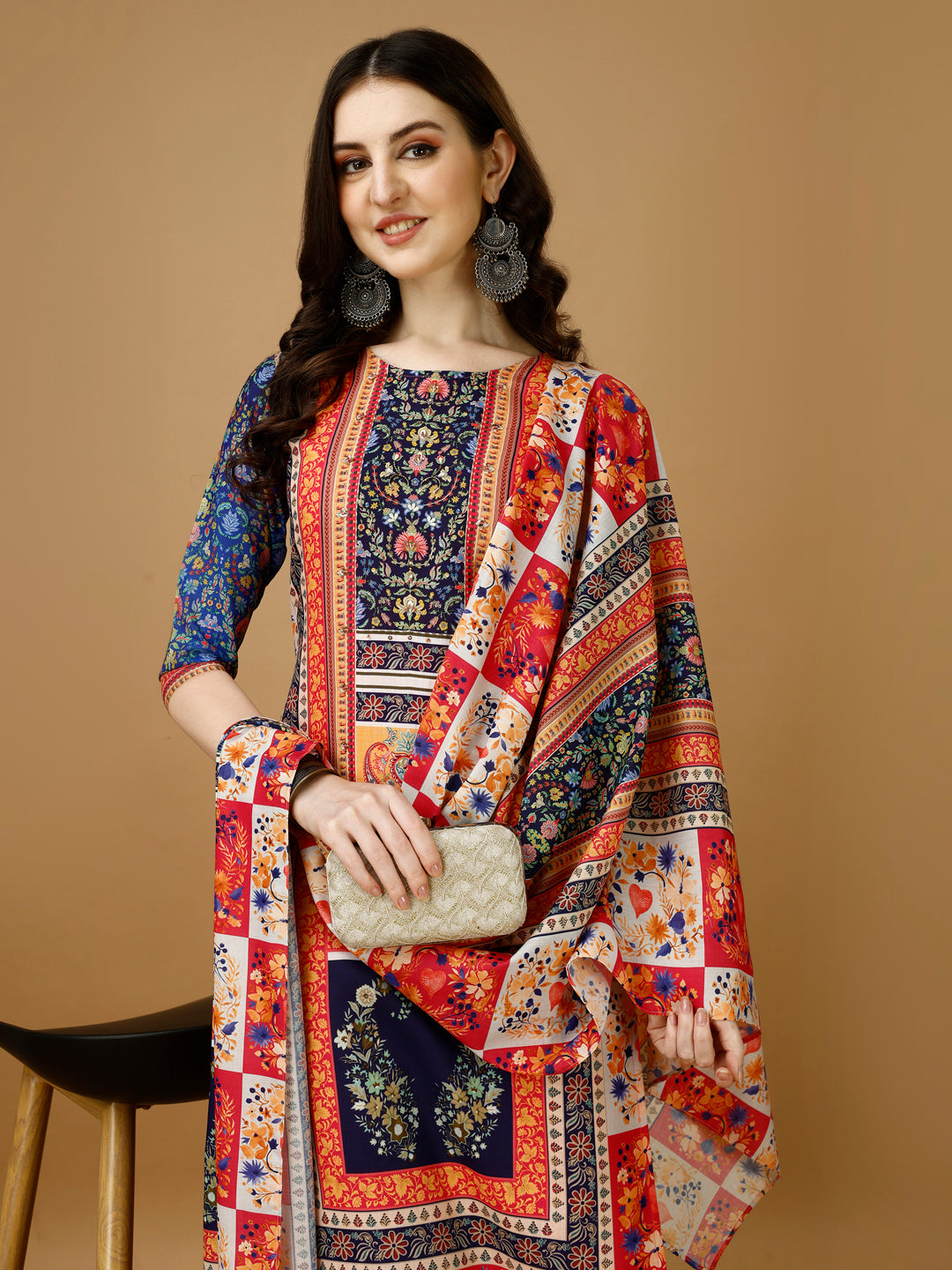 Hand Embroidered & Printed Kurta with Pant & Printed Dupatta