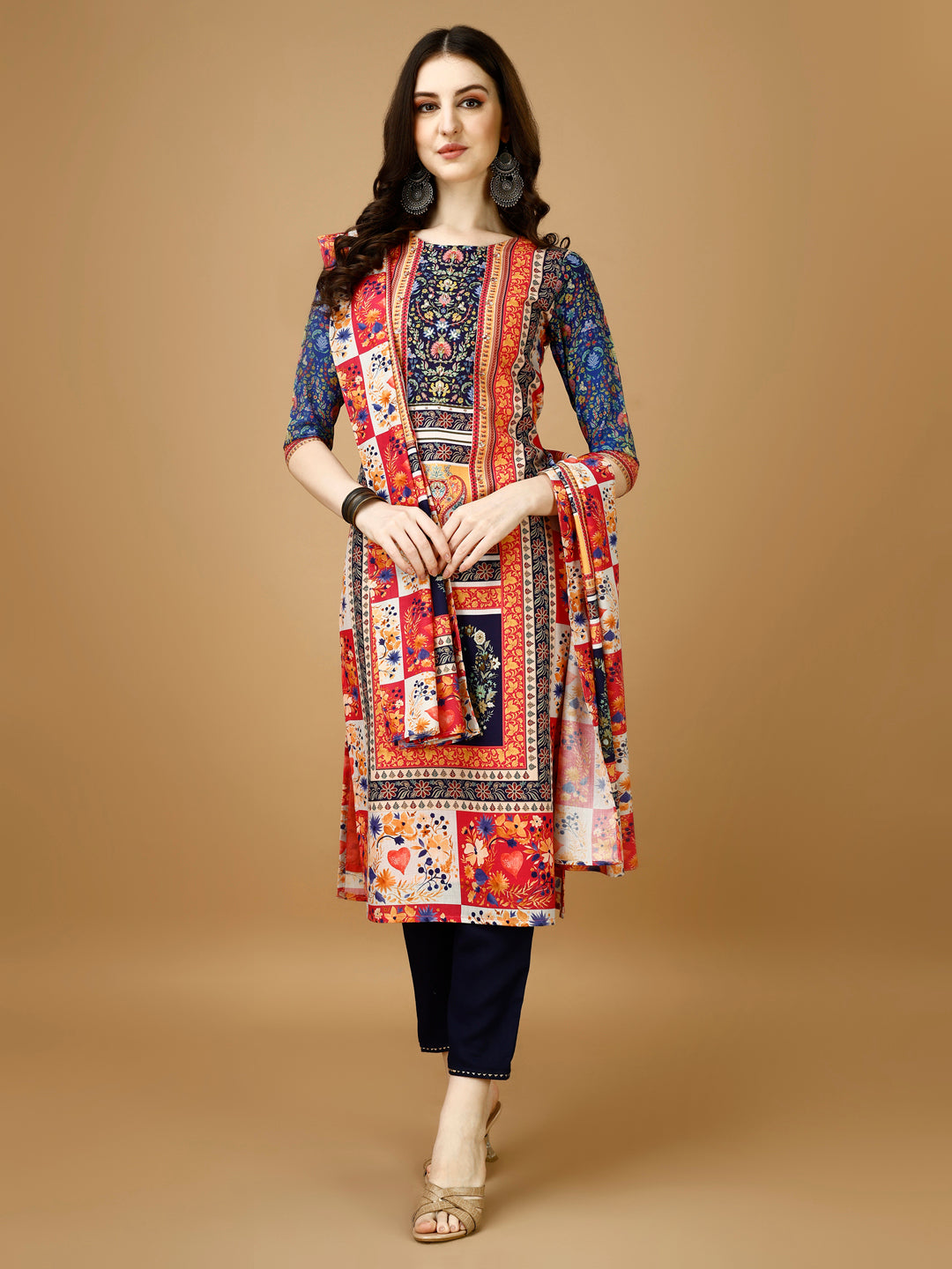 Hand Embroidered & Printed Kurta with Pant & Printed Dupatta