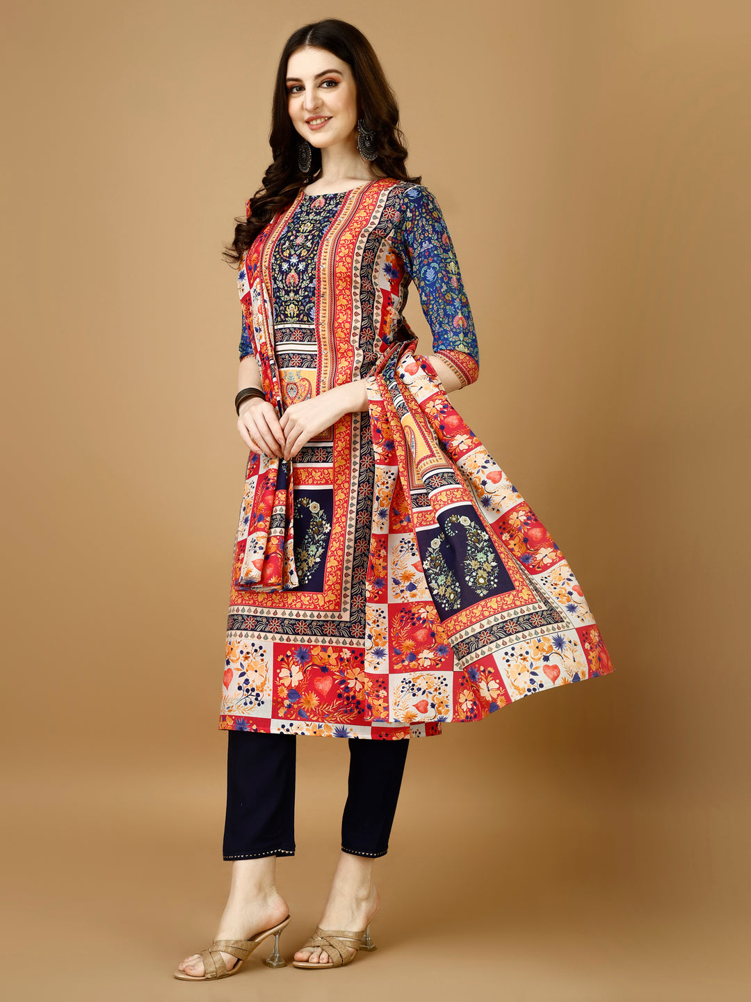 Hand Embroidered & Printed Kurta with Pant & Printed Dupatta