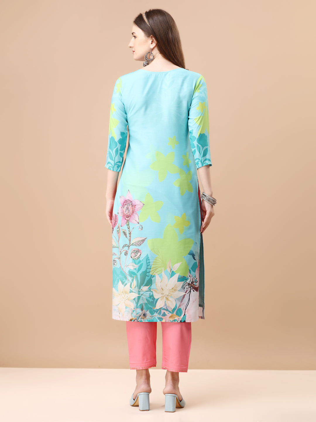 Hand Embroidered Floral Printed Kurta with Pant & Dupatta