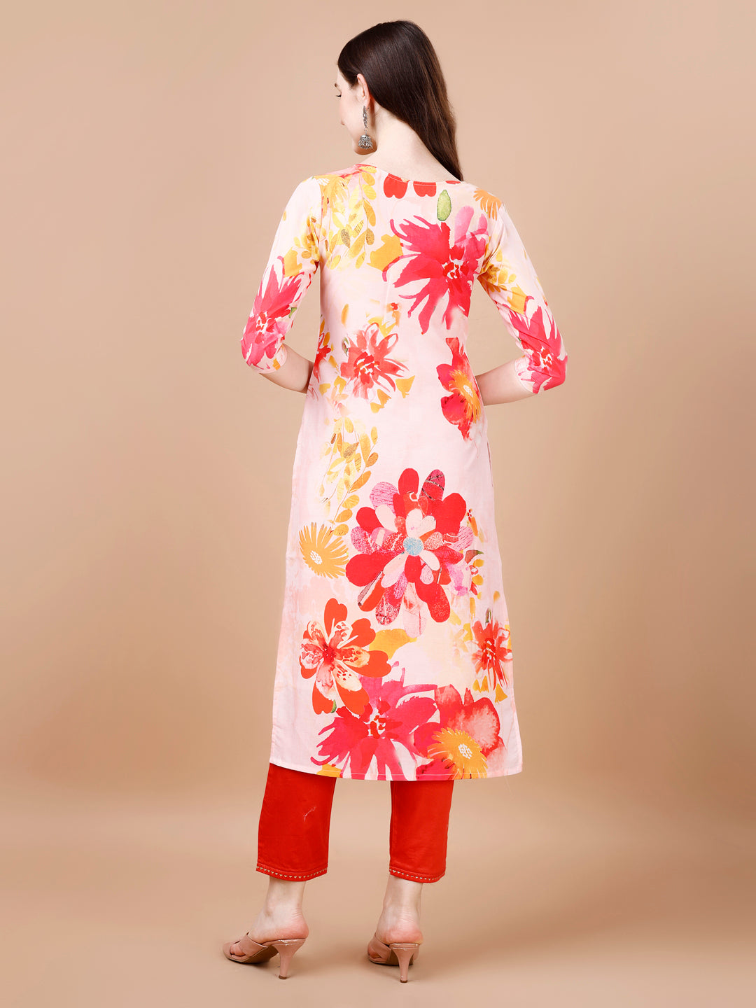 Hand Embroidered Floral Printed Muslin Kurta with pant & dupatta