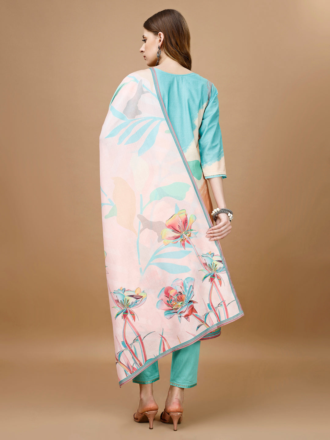 Embroidered & Floral Printed Kurta with Pant & Printed Dupatta Premium