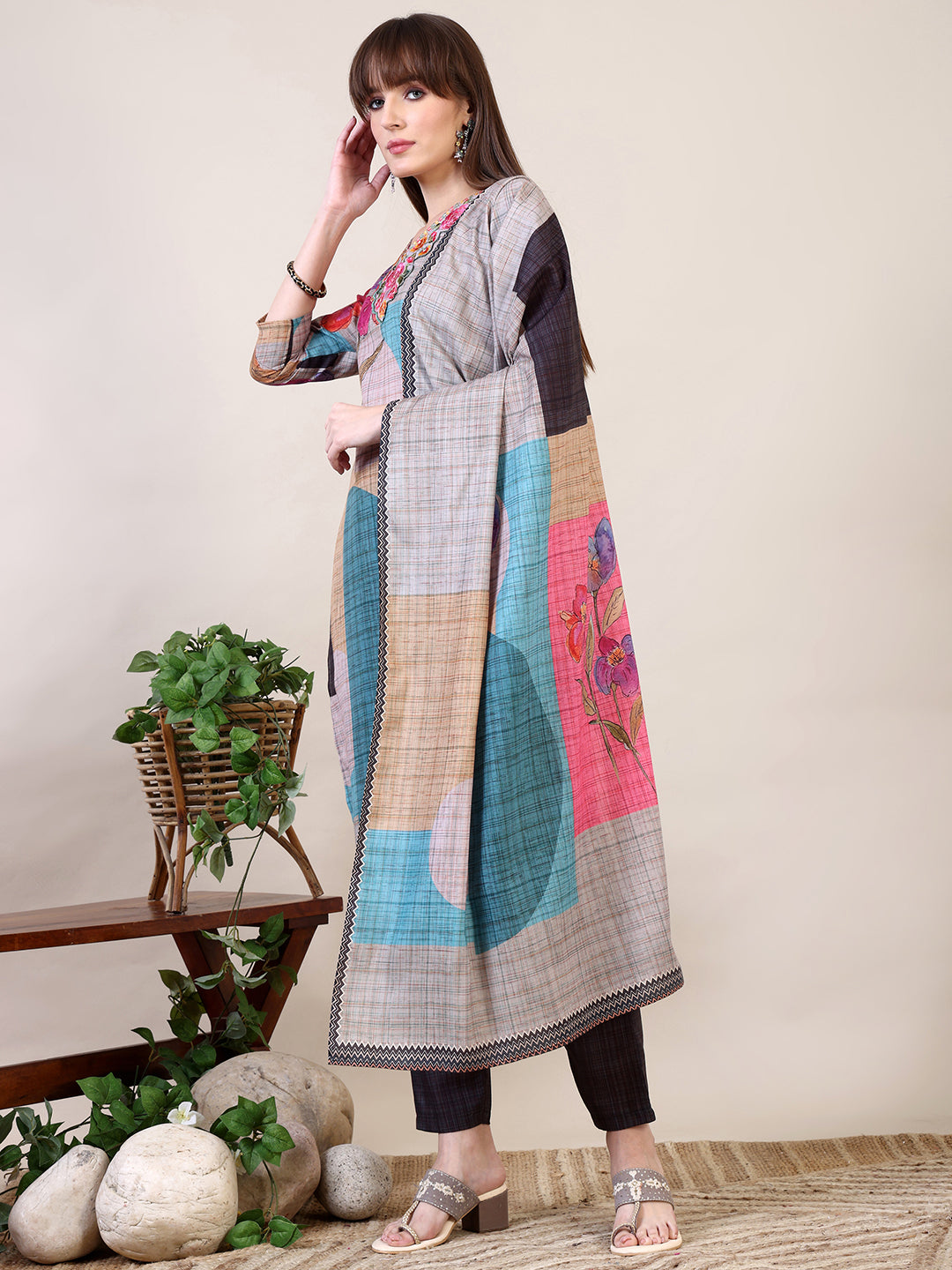 Embroidered & Printed Kurta with Pant & Dupatta