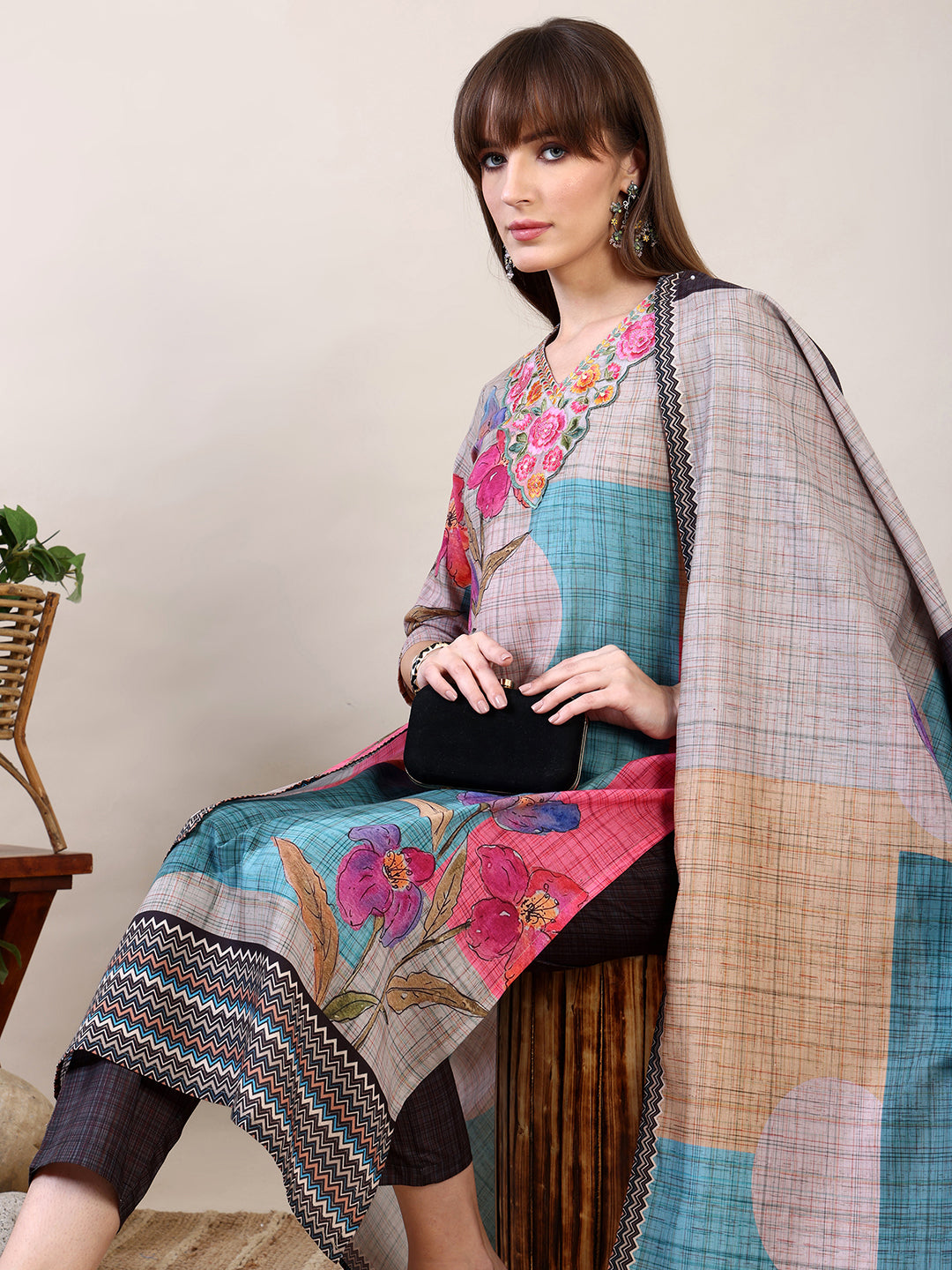 Embroidered & Printed Kurta with Pant & Dupatta