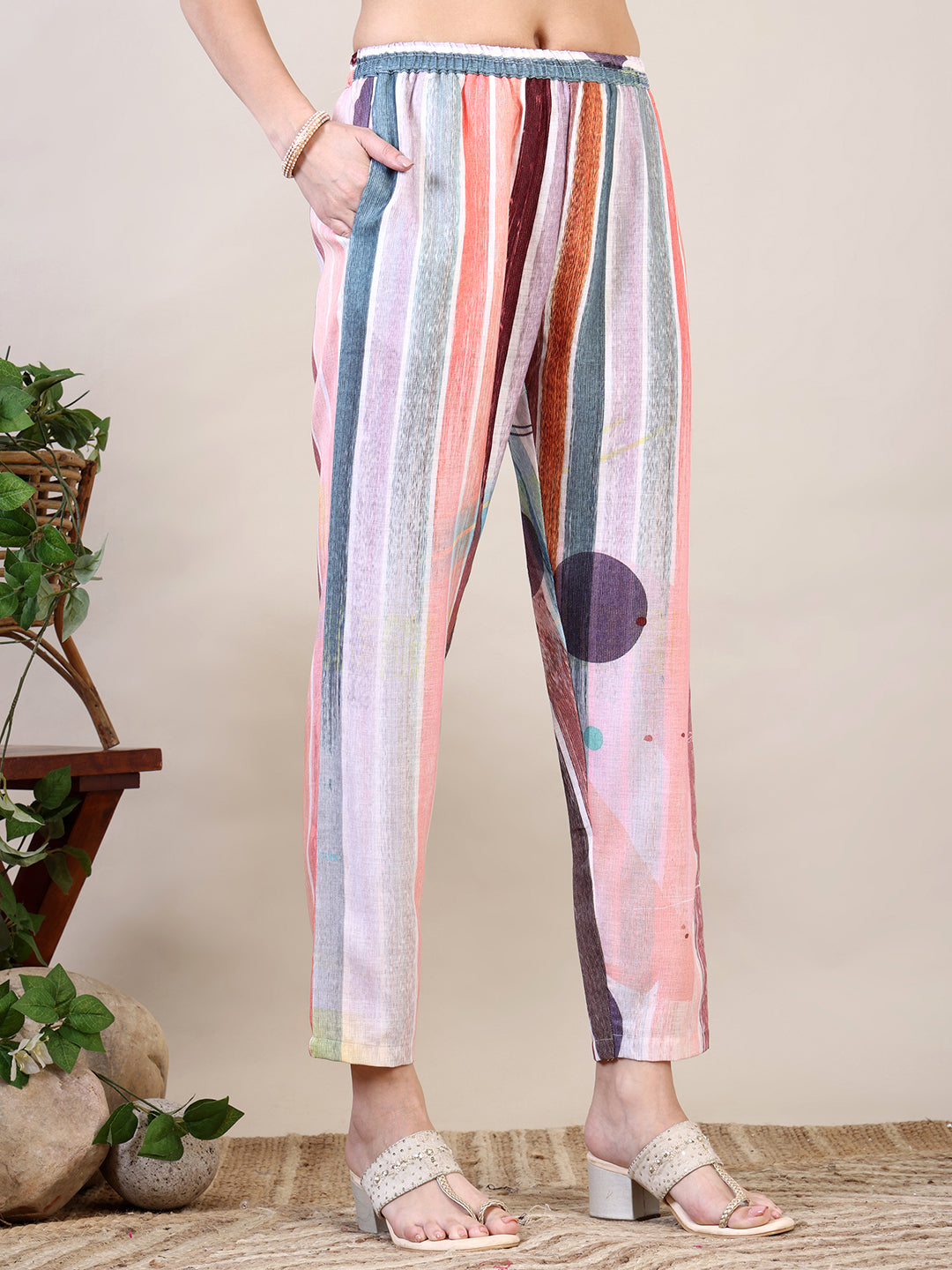 Embroidered & Striped Floral Printed Kurta with Pant & Dupatta