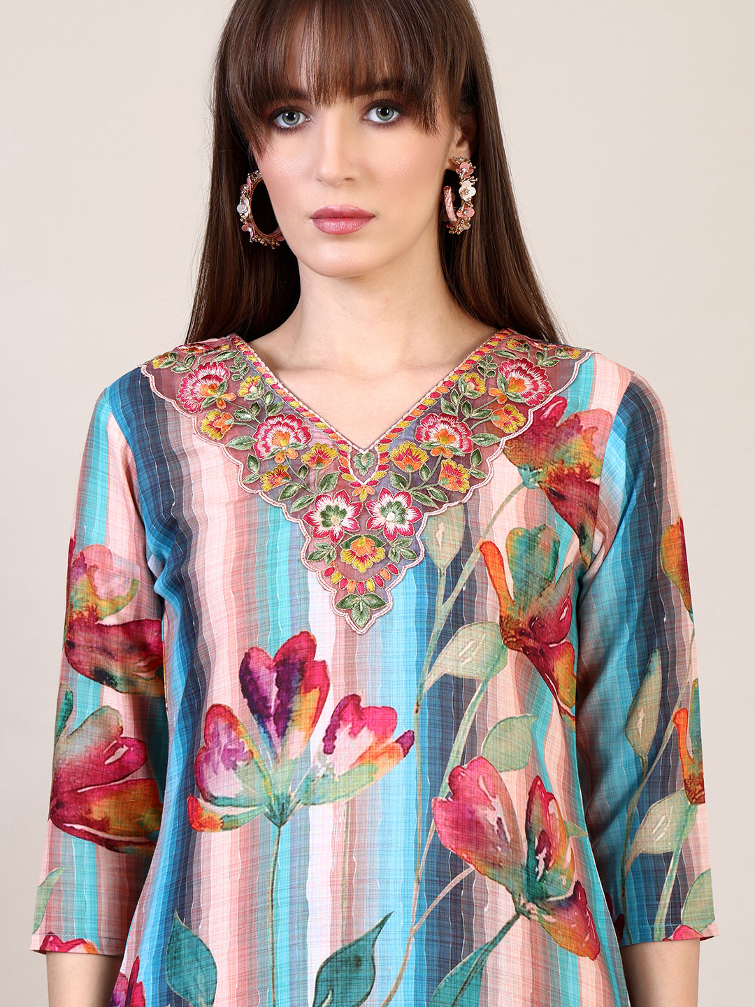 Embroidered & Floral Printed Kurta with Pant & Dupatta