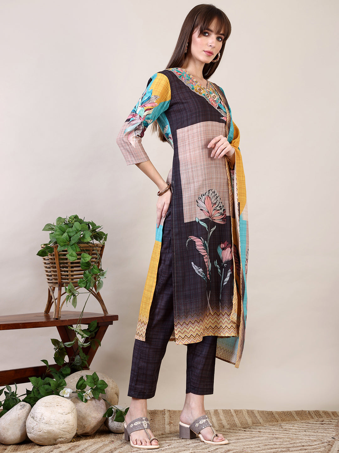 Embroidered & Printed Kurta with Pant & Dupatta