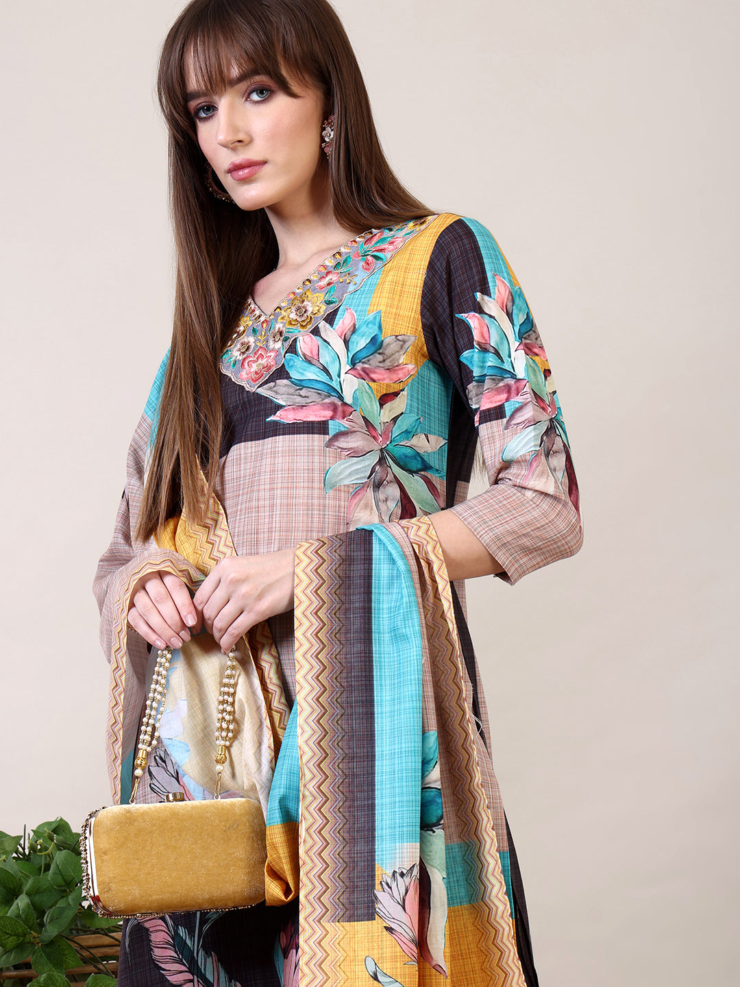 Embroidered & Printed Kurta with Pant & Dupatta