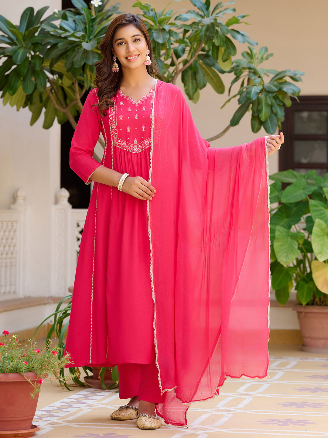 Embroidered Flared Kurta with pant &  Dupatta