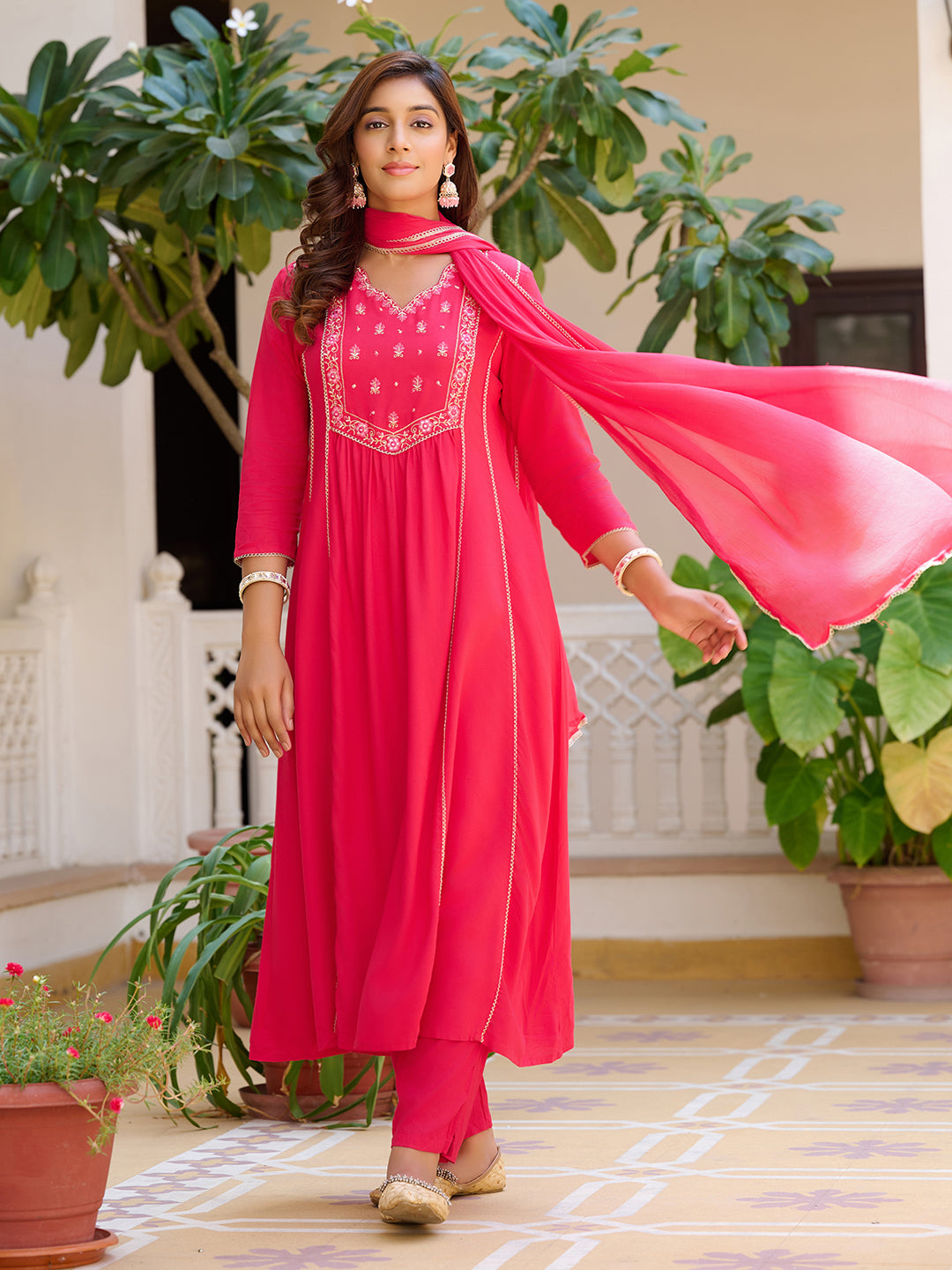 Embroidered Flared Kurta with pant &  Dupatta