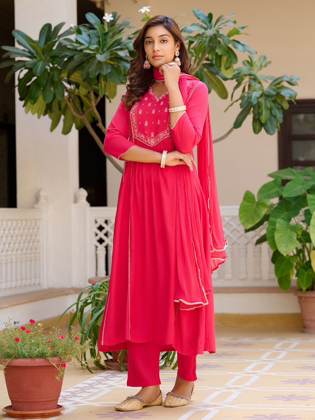 Embroidered Flared Kurta with pant &  Dupatta