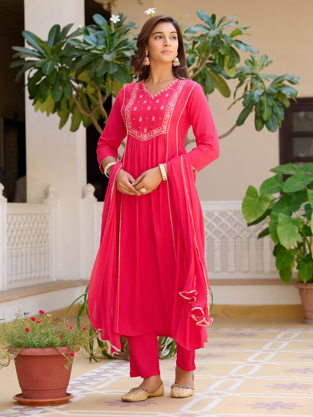 Embroidered Flared Kurta with pant &  Dupatta