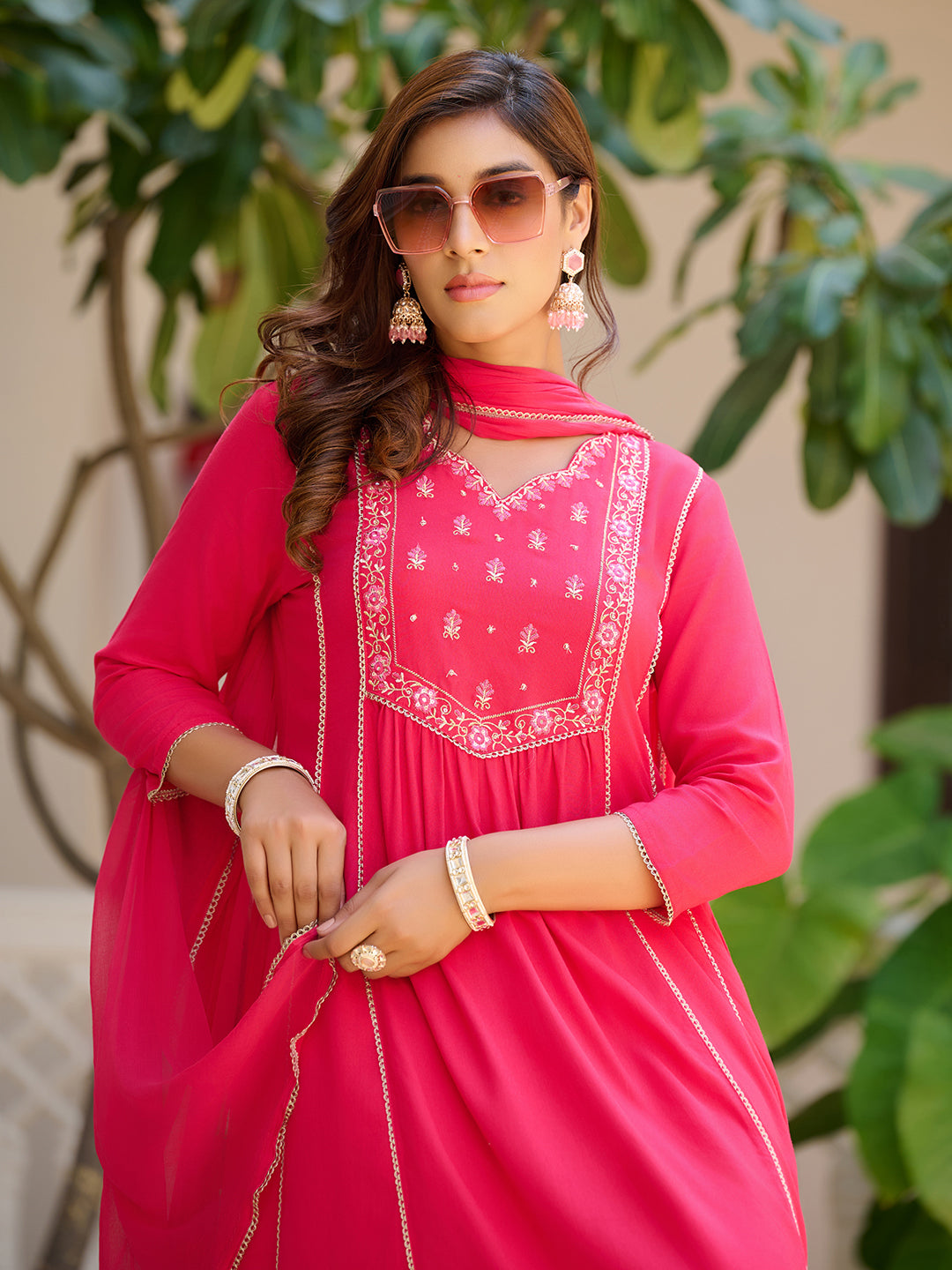 Embroidered Flared Kurta with pant &  Dupatta