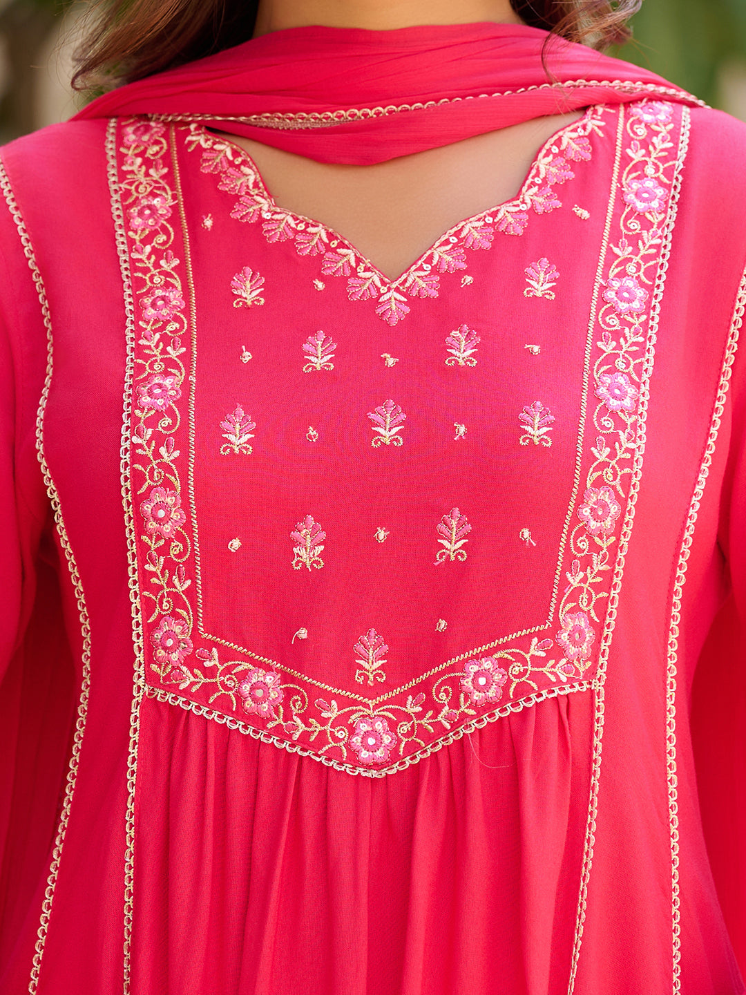 Embroidered Flared Kurta with pant &  Dupatta