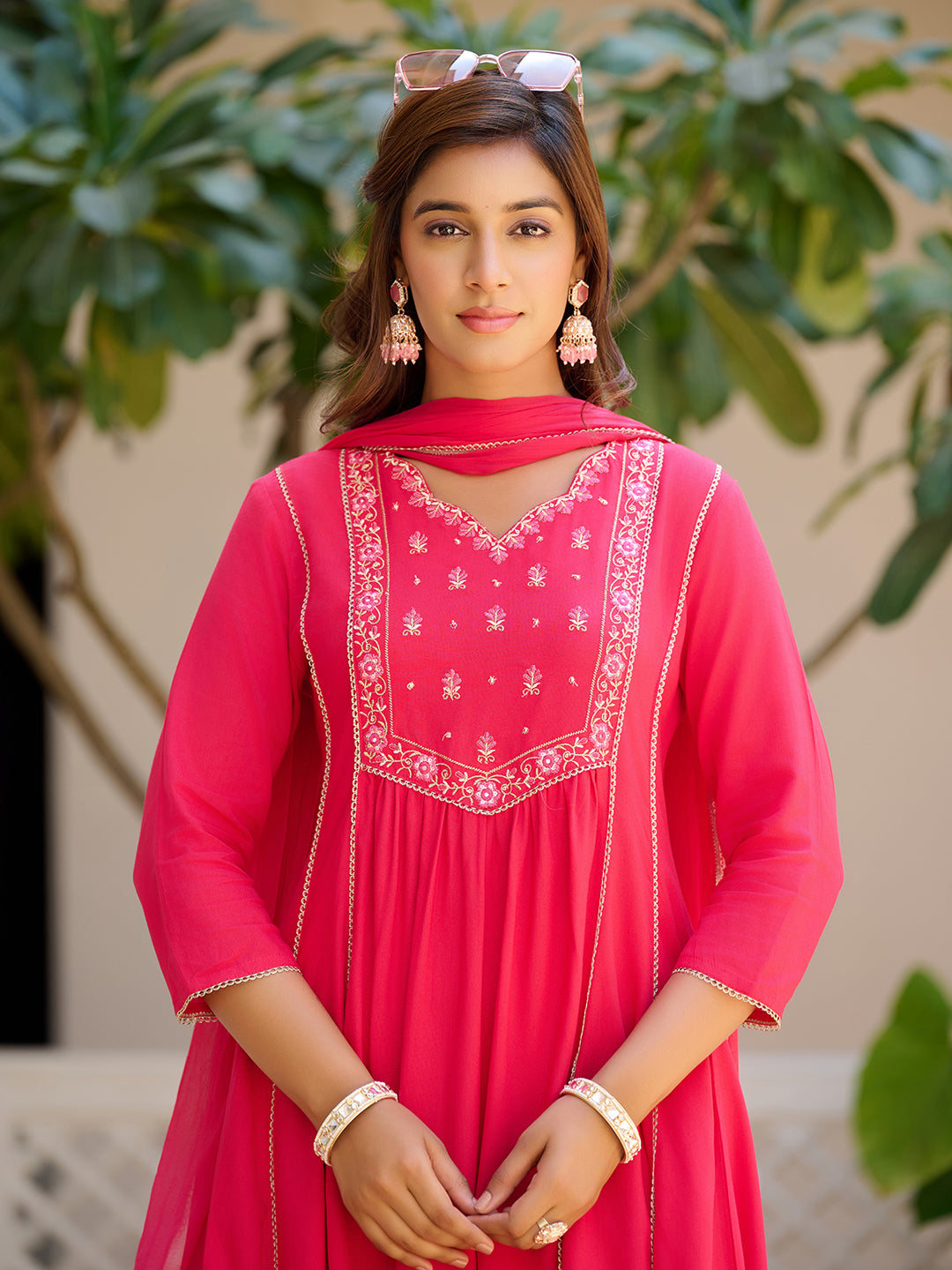 Embroidered Flared Kurta with pant &  Dupatta