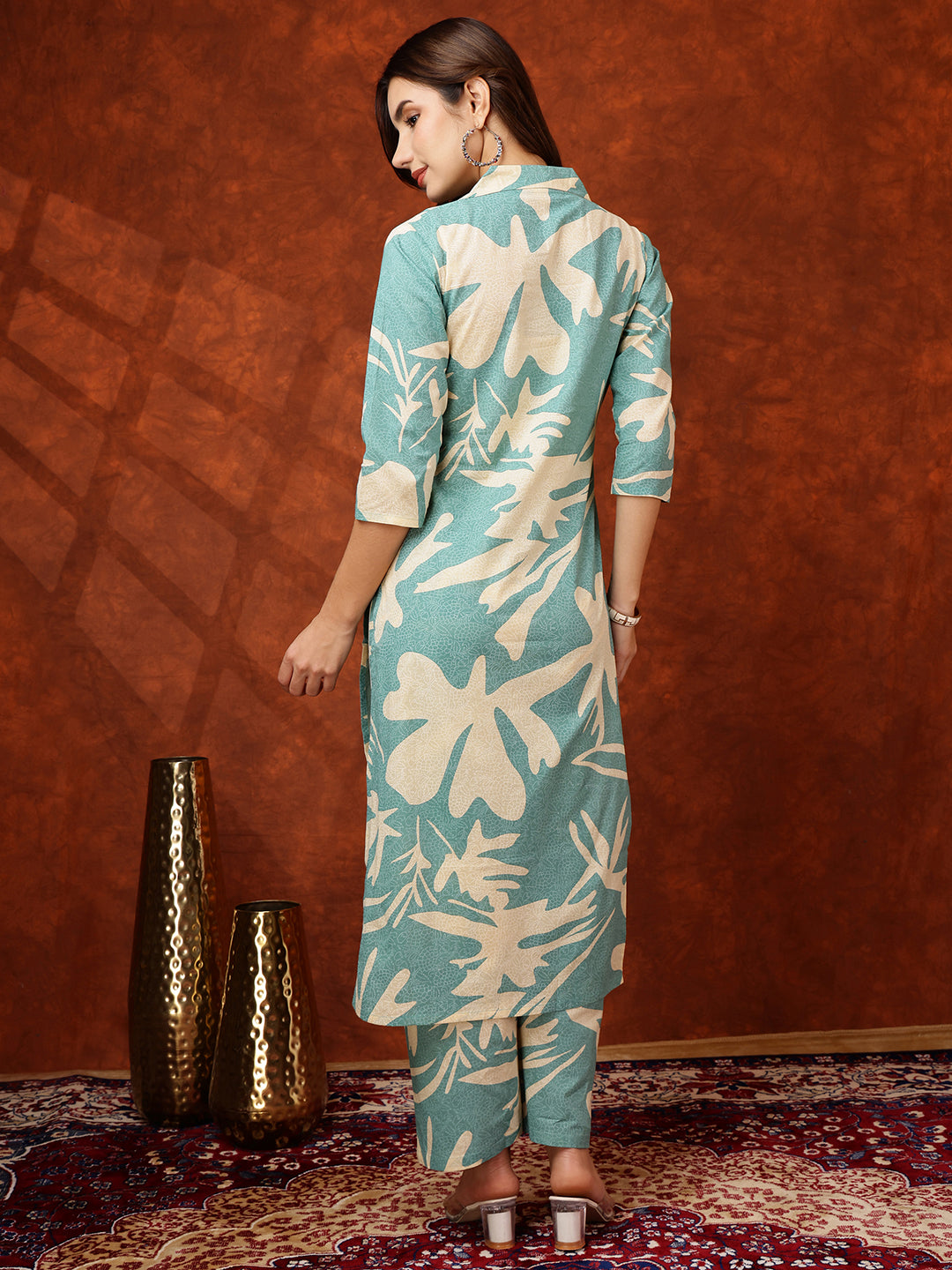 Floral Printed Designer Collared Kurta with palazzo