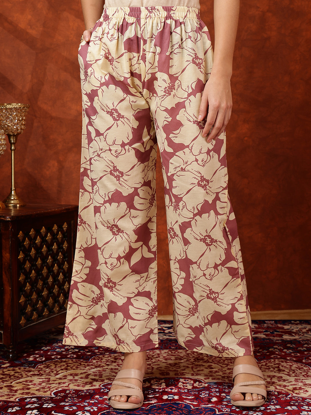 Floral Printed Designer Collared Kurta with palazzo