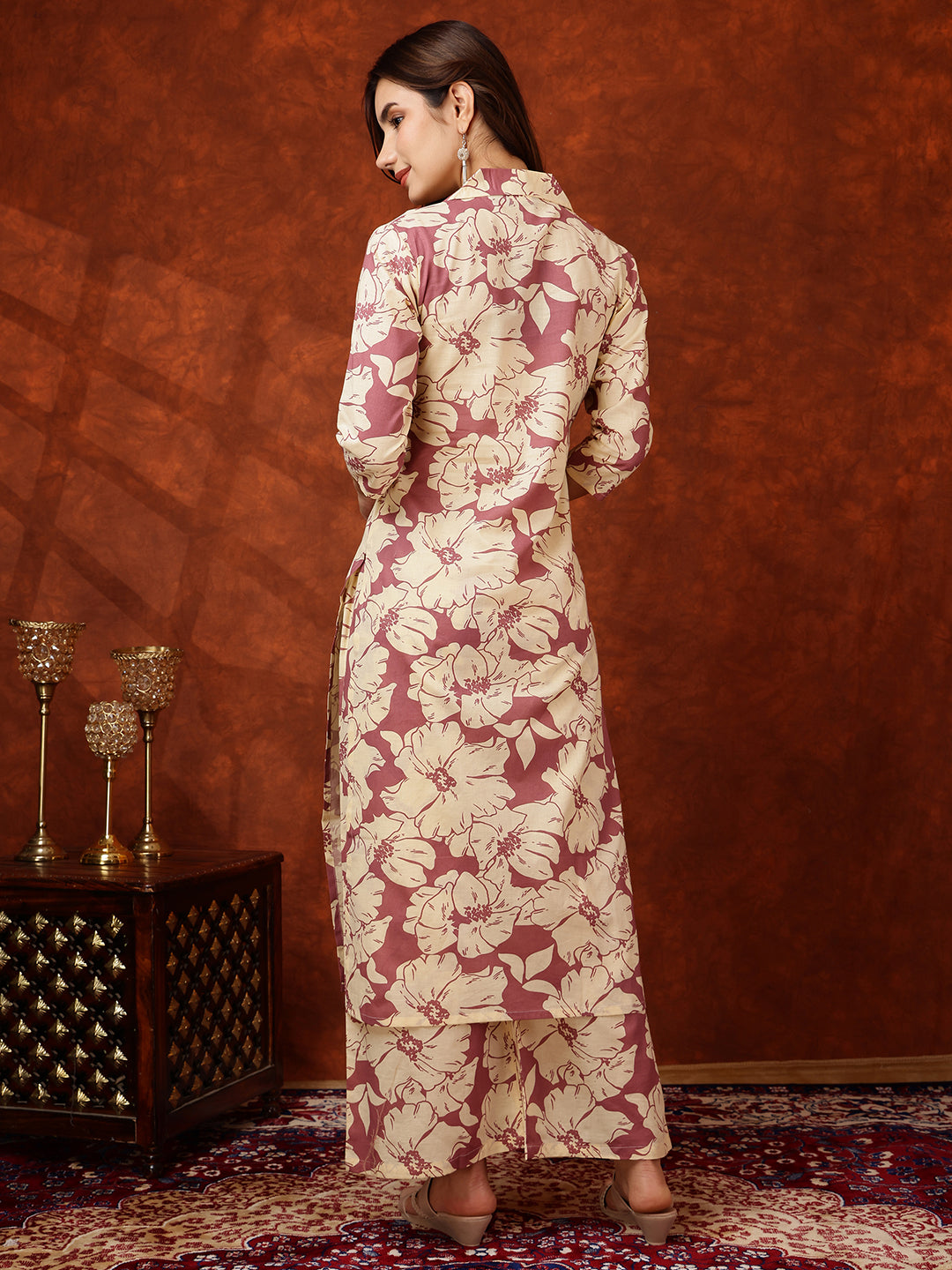 Floral Printed Designer Collared Kurta with palazzo