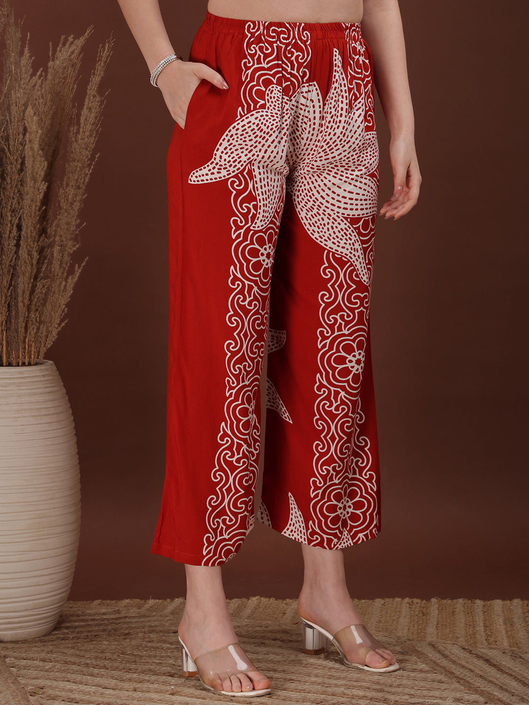 Hand embroidered with Floral & leaf Printed Kurta and Palazzo