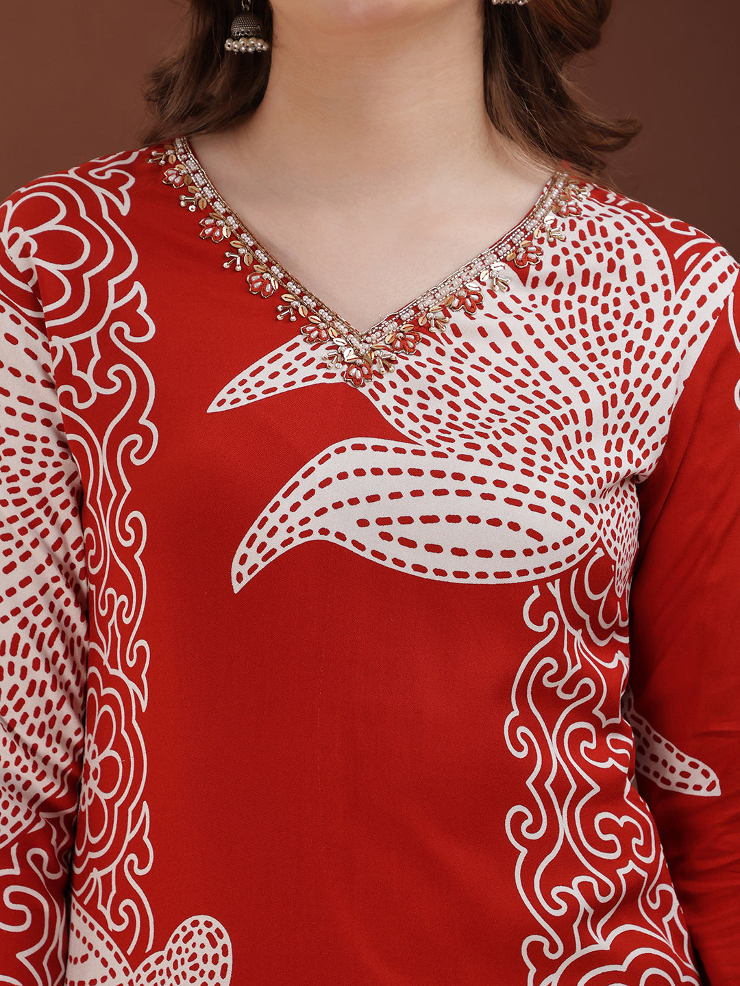 Hand embroidered with Floral & leaf Printed Kurta and Palazzo