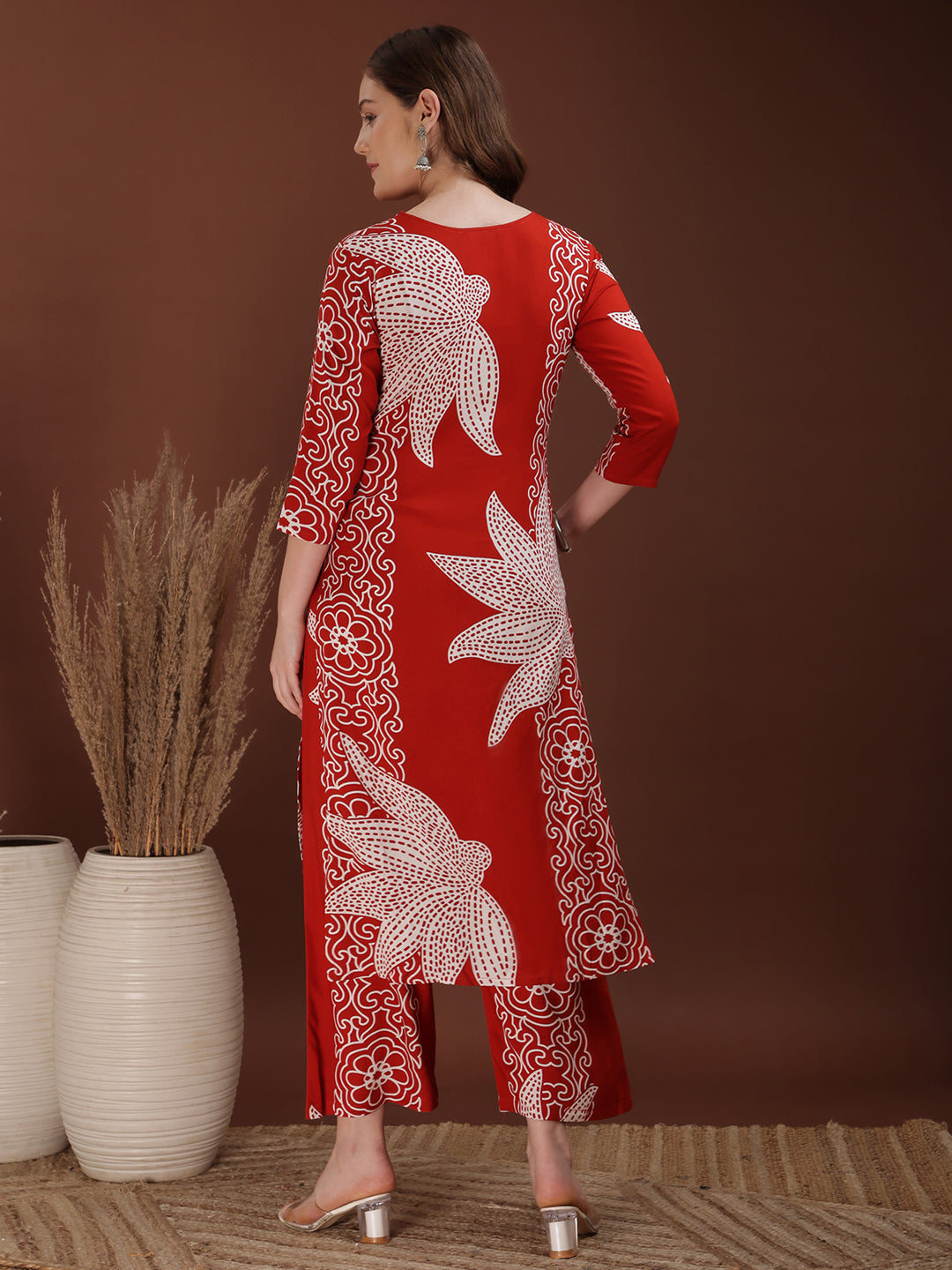 Hand embroidered with Floral & leaf Printed Kurta and Palazzo