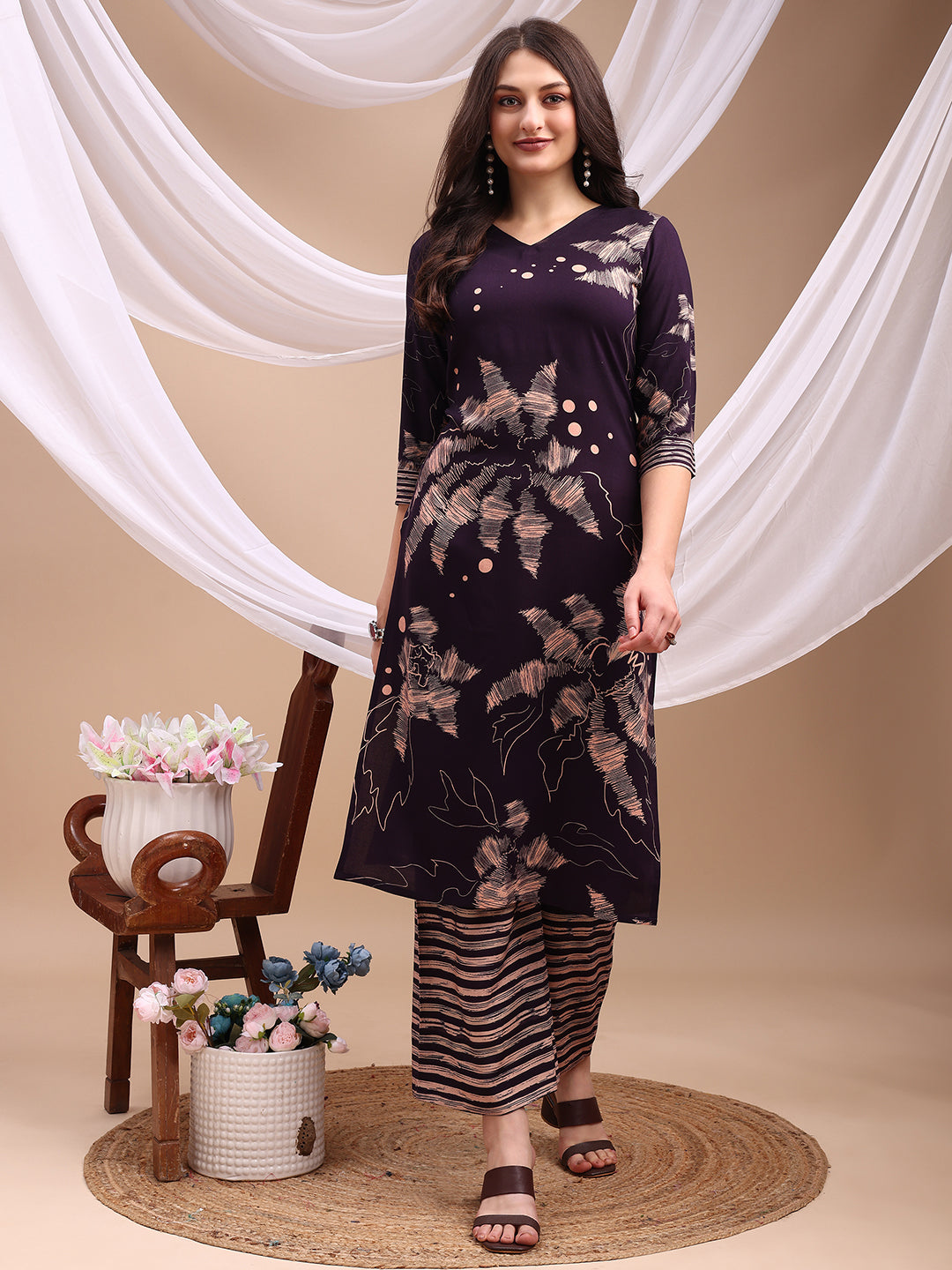 All-over abstract floral kurta-palazzo set