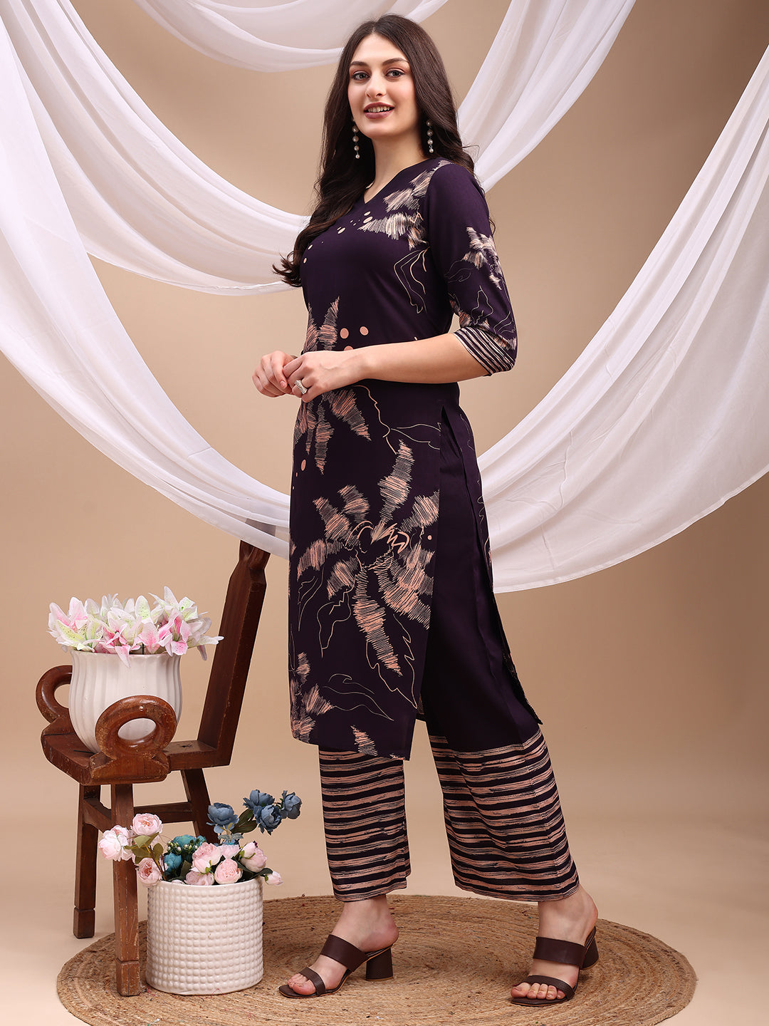All-over abstract floral kurta-palazzo set