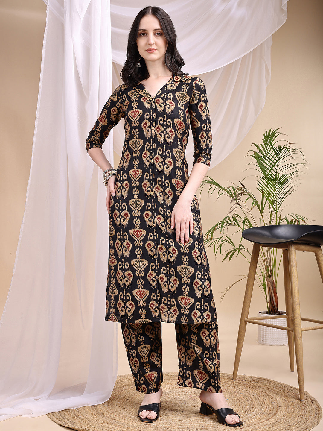 Ikat Printed Kurta with Palazzo Set