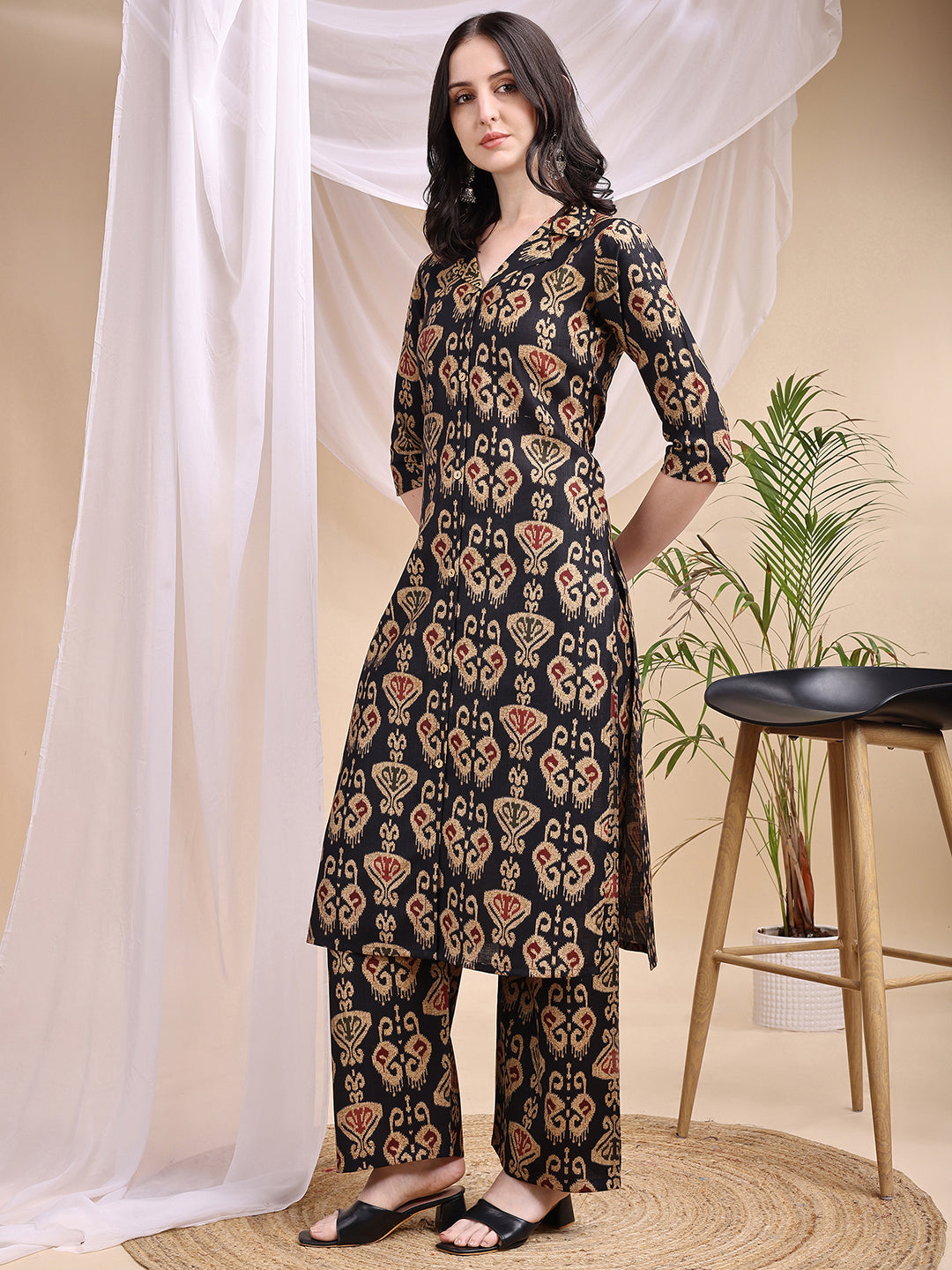 Ikat Printed Kurta with Palazzo Set