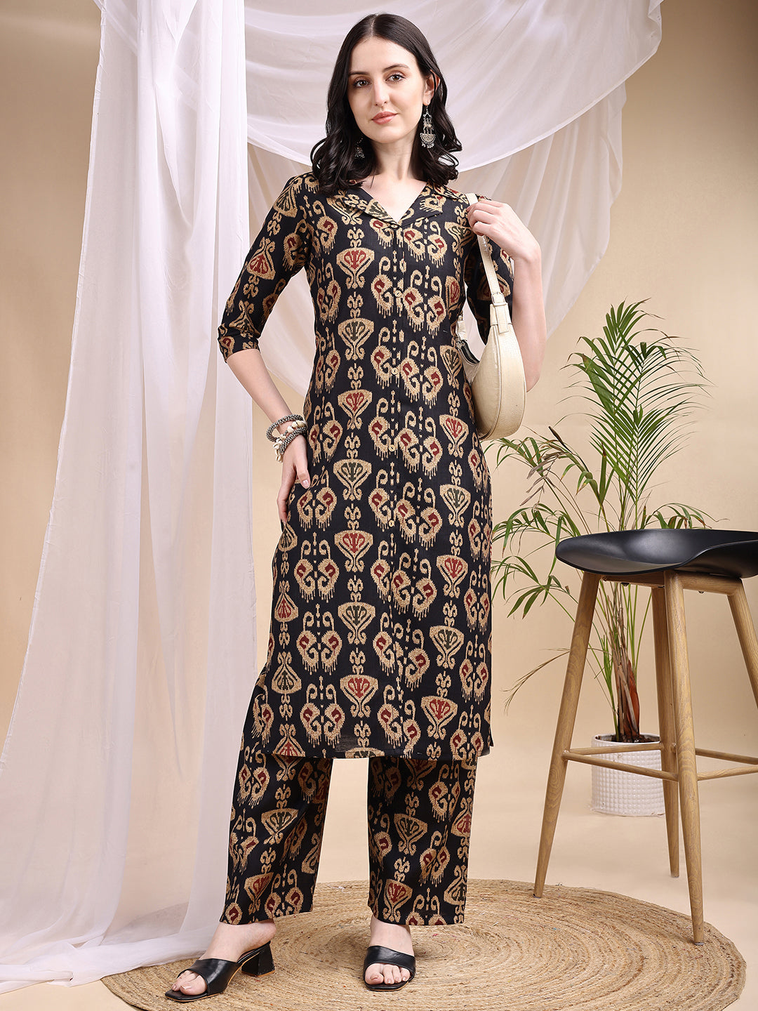 Ikat Printed Kurta with Palazzo Set