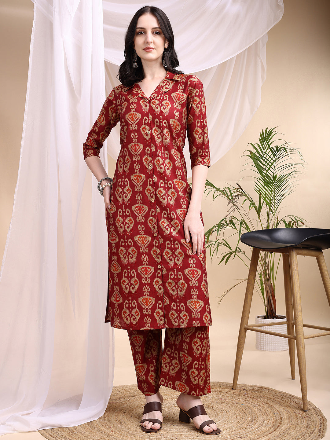 Ikat Printed Kurta with Palazzo Set
