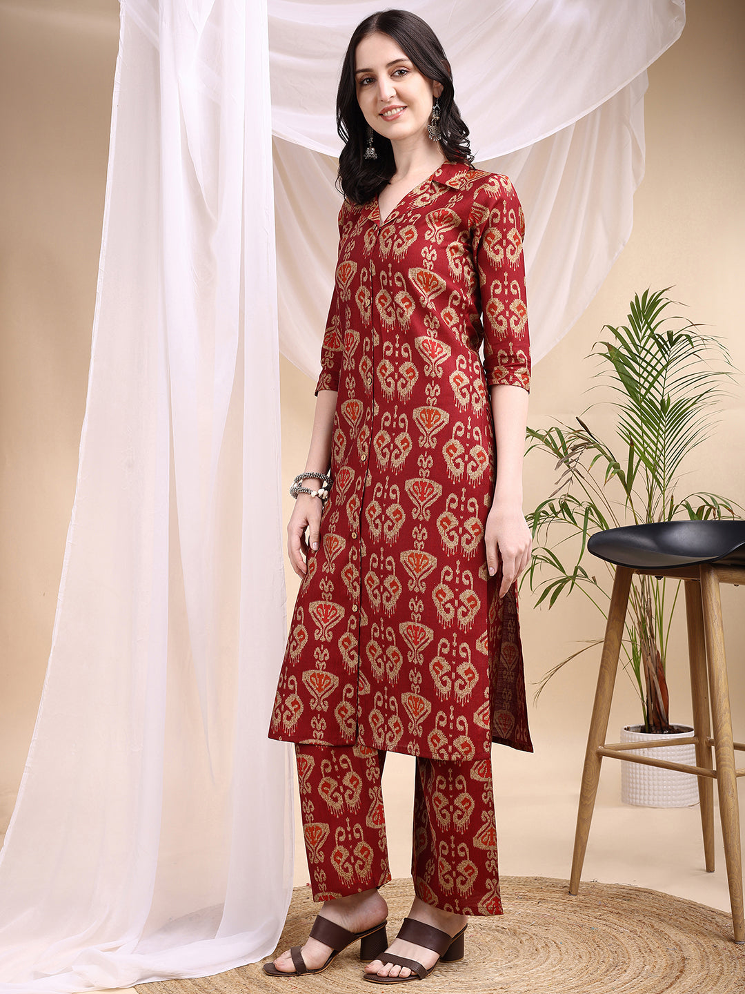 Ikat Printed Kurta with Palazzo Set