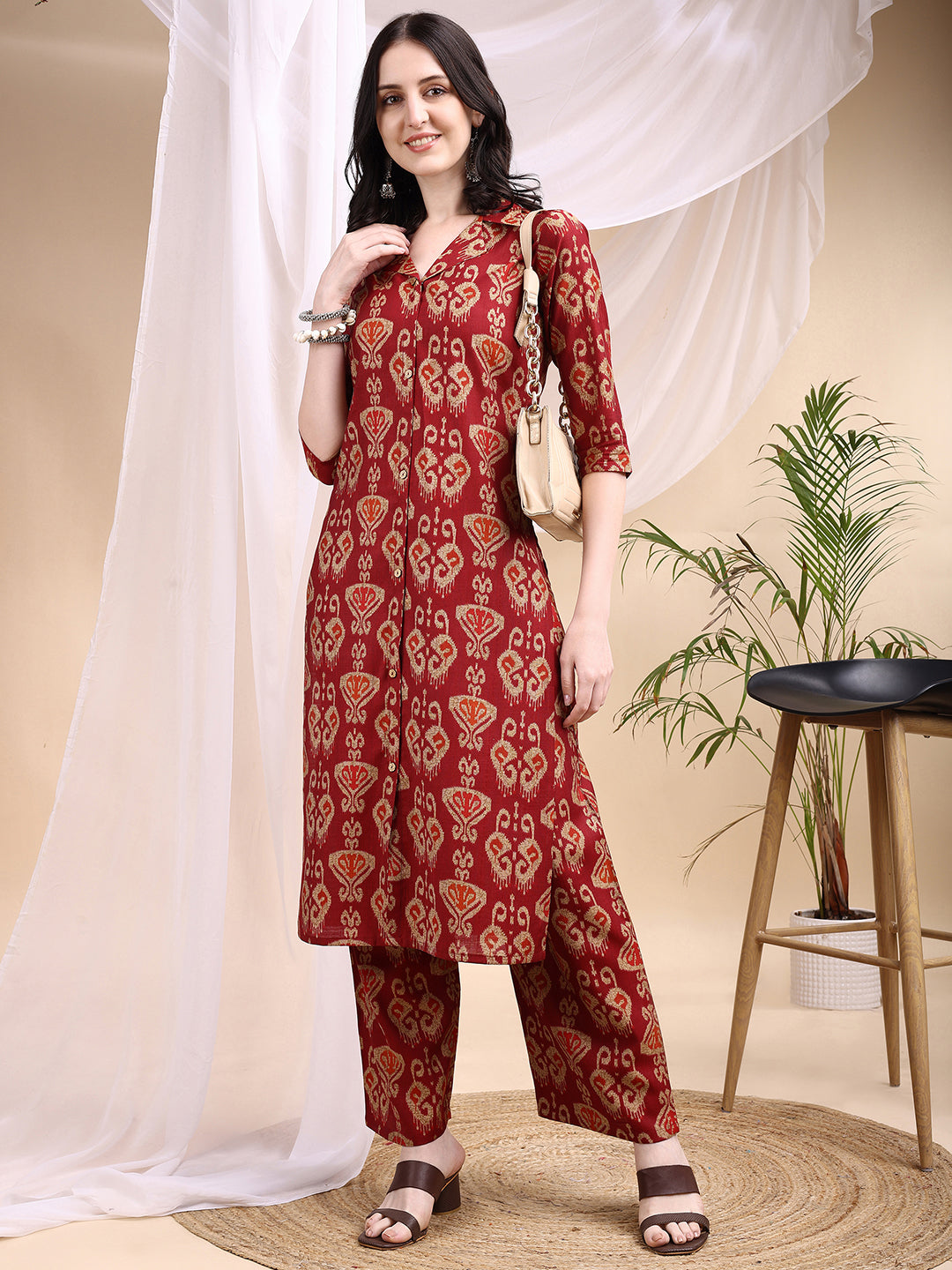 Ikat Printed Kurta with Palazzo Set