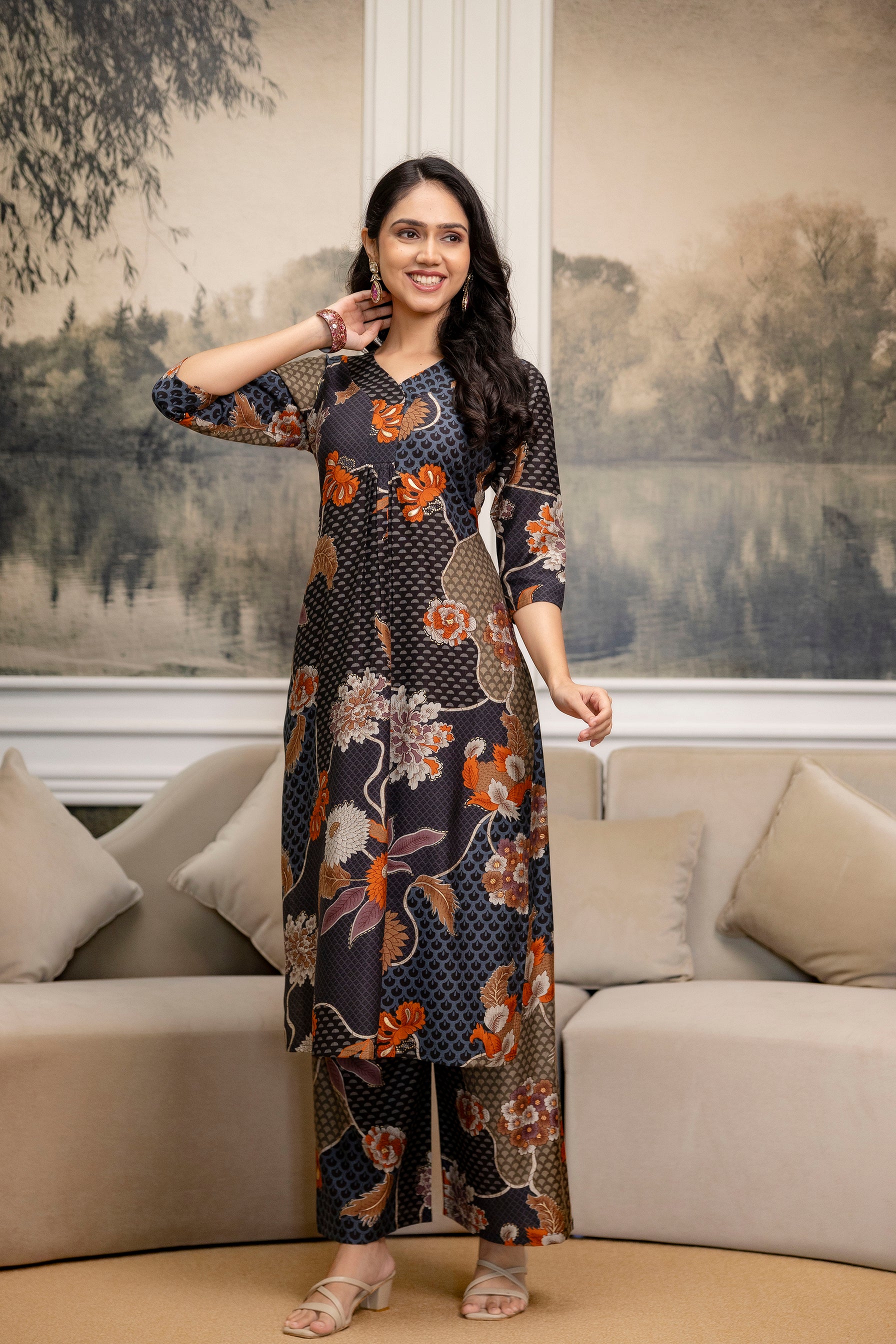 Floral Motifs Printed Kurta with Palazzo