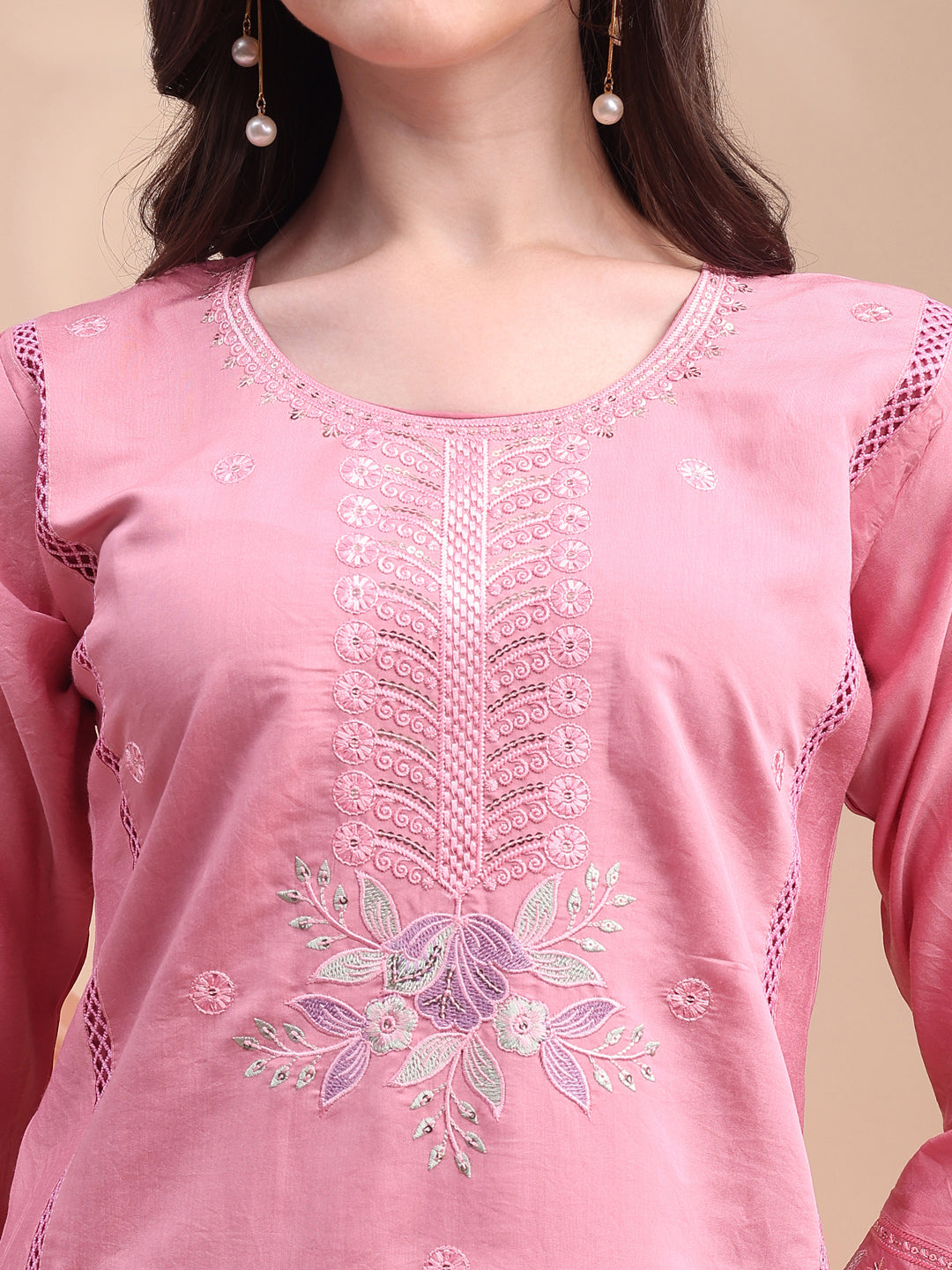 Embroidered Kurta with pant & Organza Embroidered Dupatta