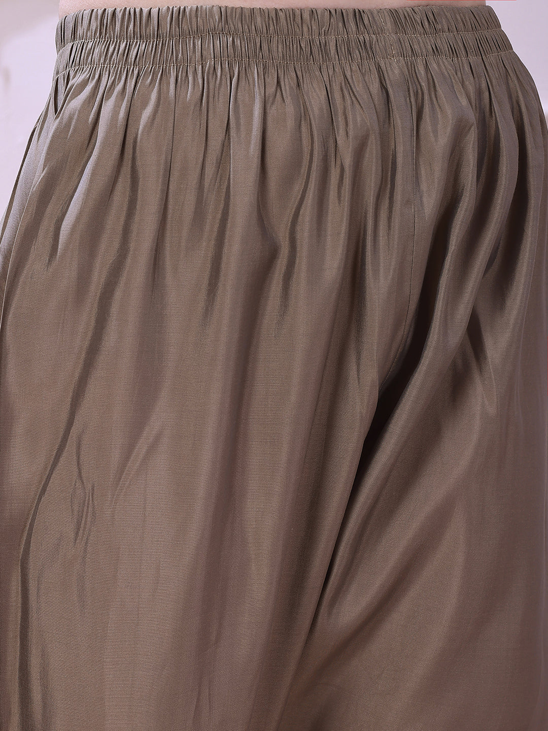 Taupe floral-embroidered straight suit set with lace-bordered Dupatta and tapered Pants