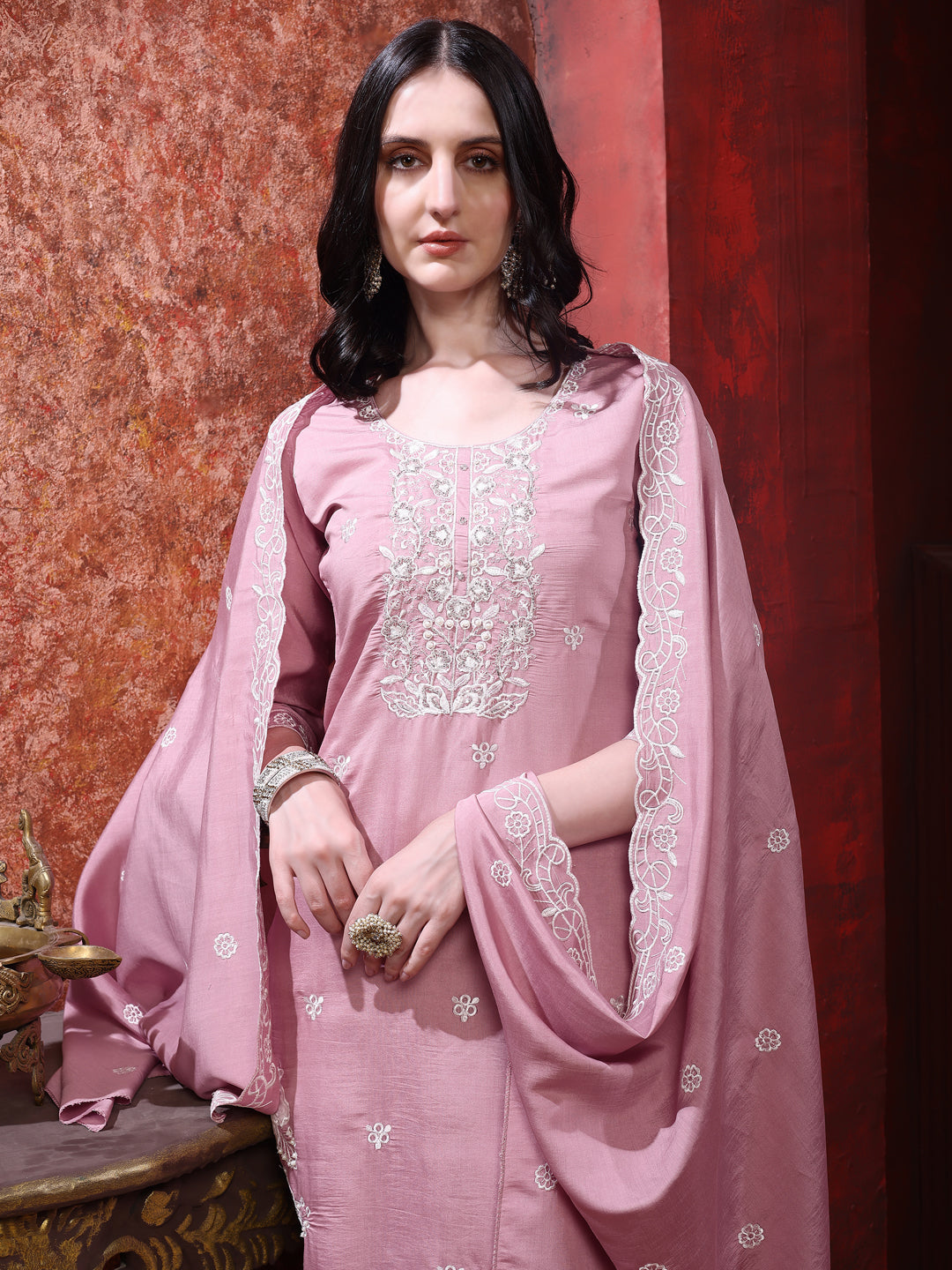 Hand Embroidered Kurta with Pant & Dupatta