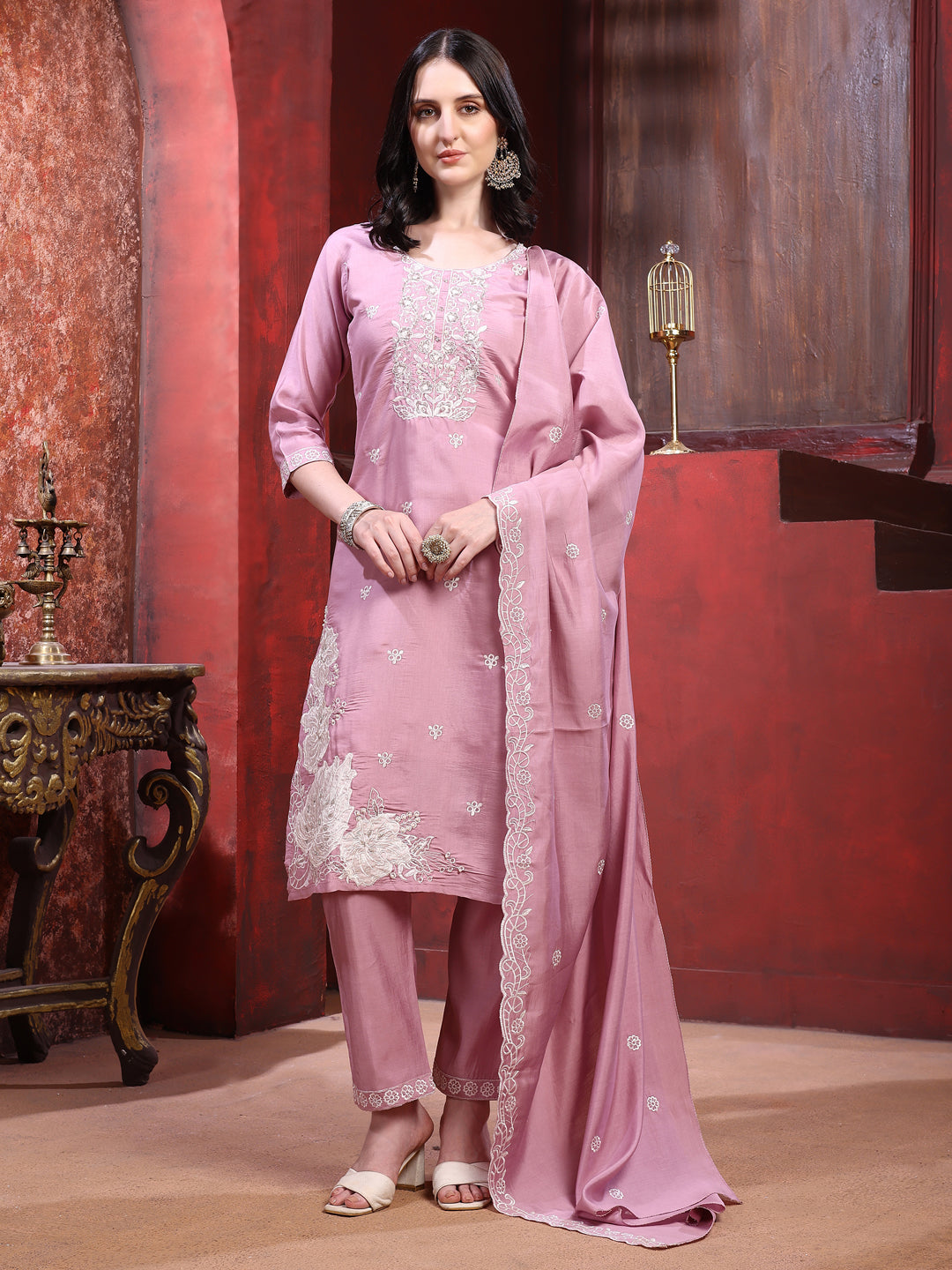 Hand Embroidered Kurta with Pant & Dupatta