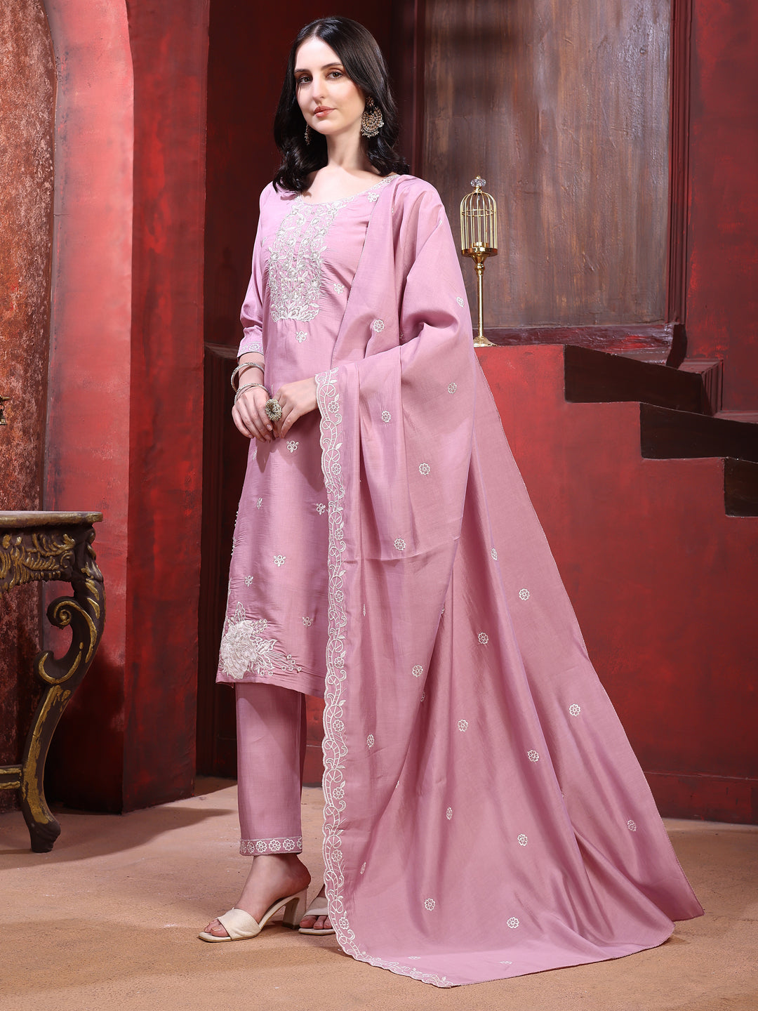 Hand Embroidered Kurta with Pant & Dupatta
