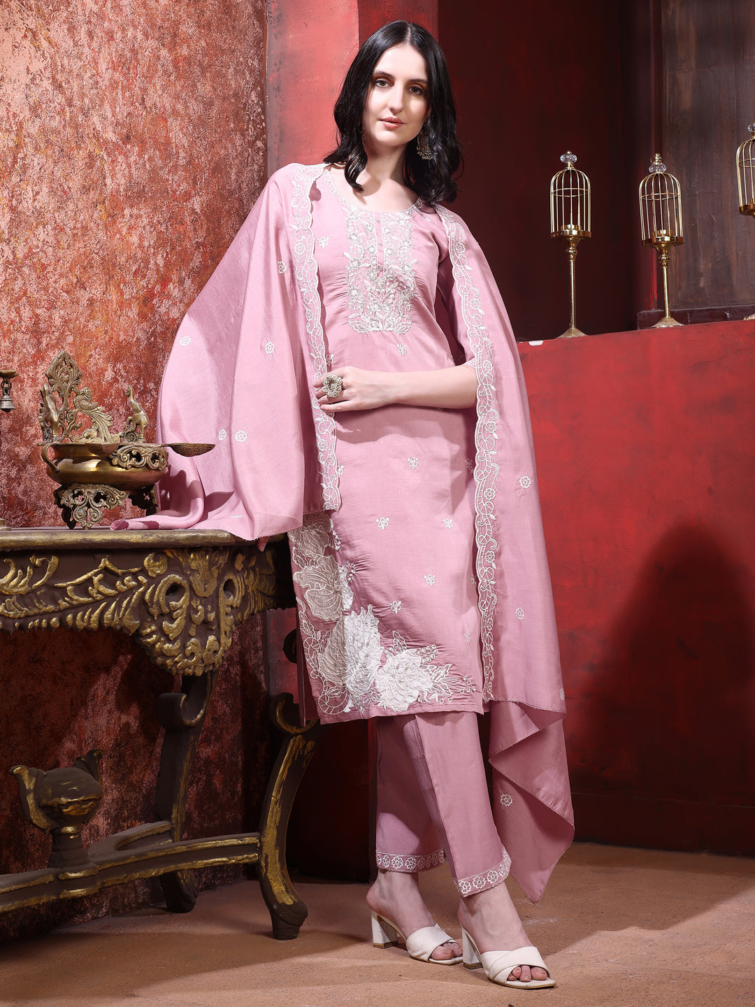 Hand Embroidered Kurta with Pant & Dupatta