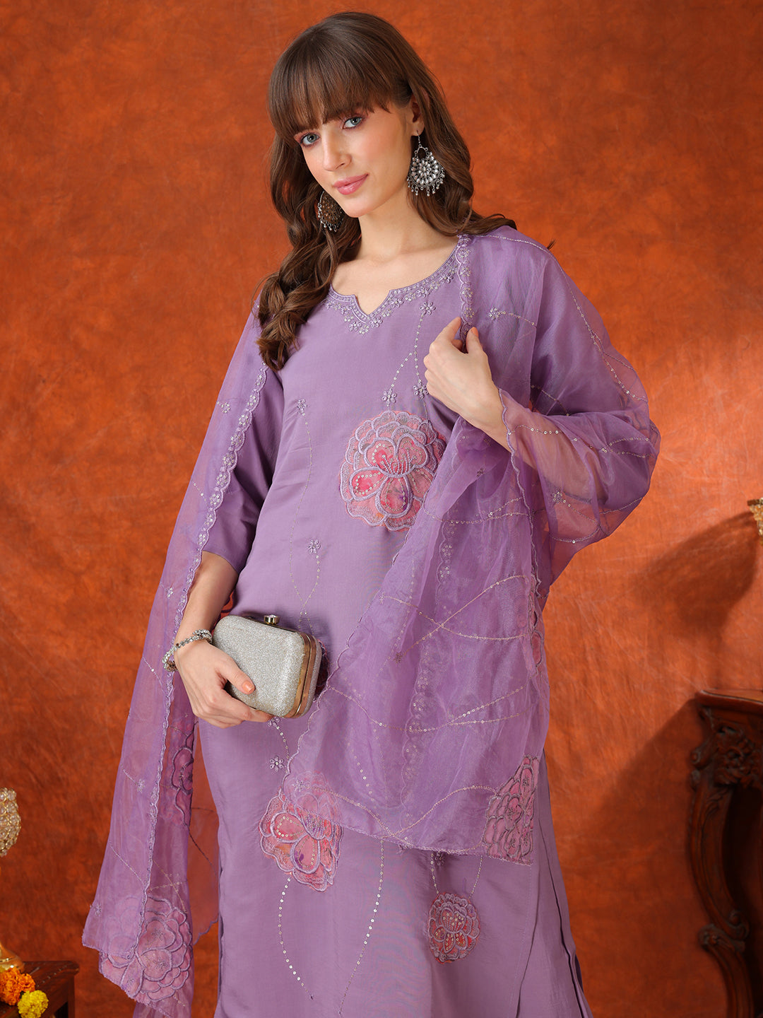 Embroidered Kurta with Pant & Embroidered Dupatta