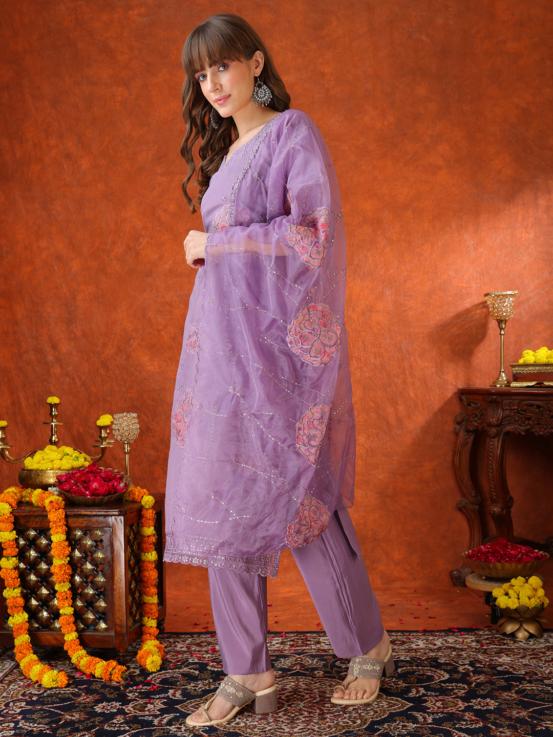 Embroidered Kurta with Pant & Embroidered Dupatta