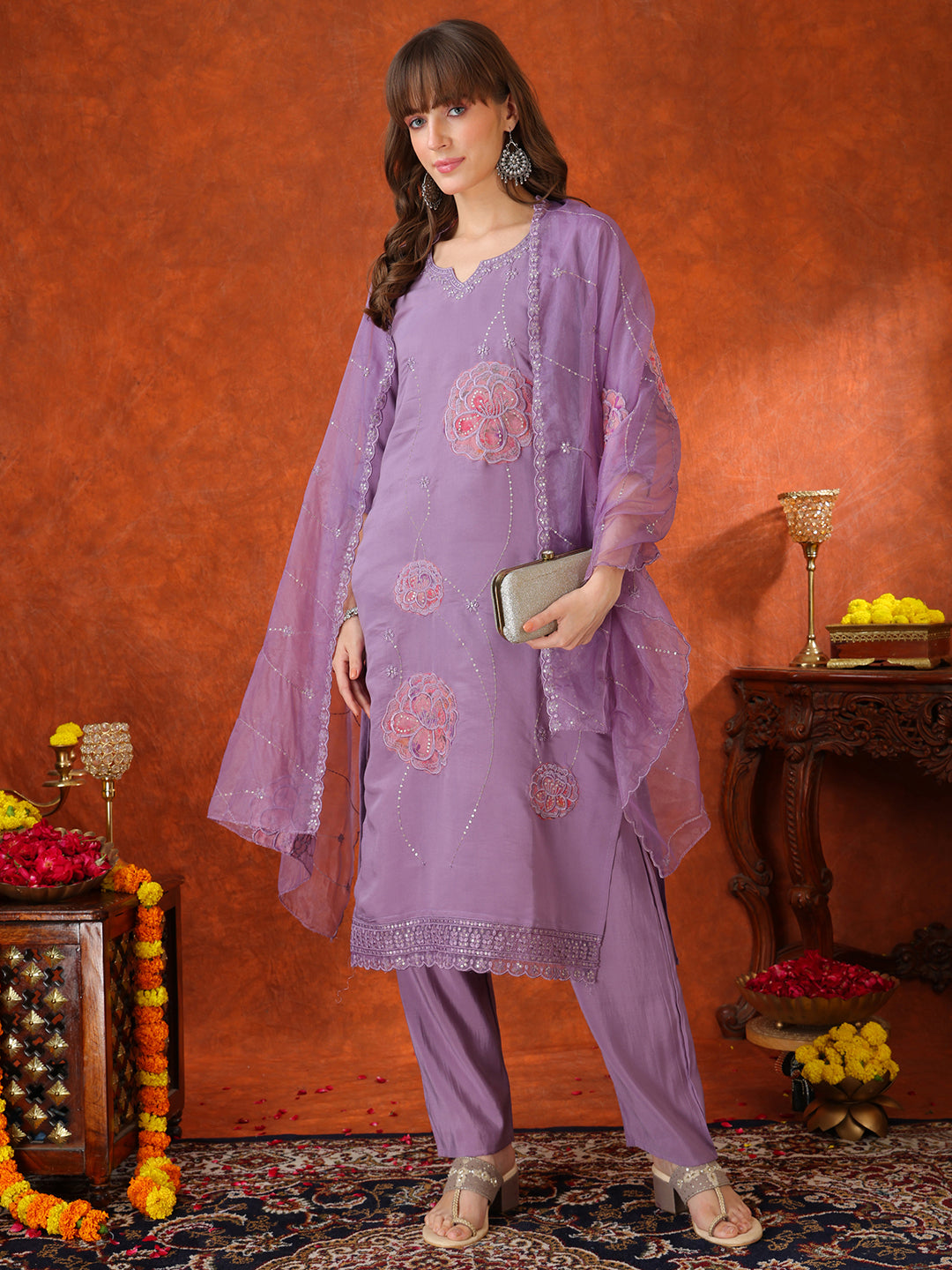 Embroidered Kurta with Pant & Embroidered Dupatta