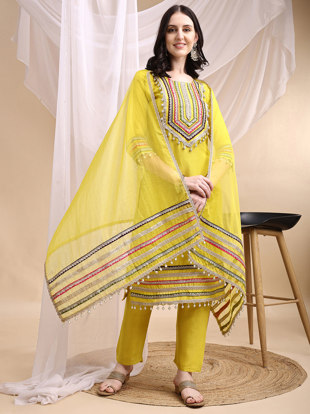Hand Embroidered Kurta with Pant & Dupatta